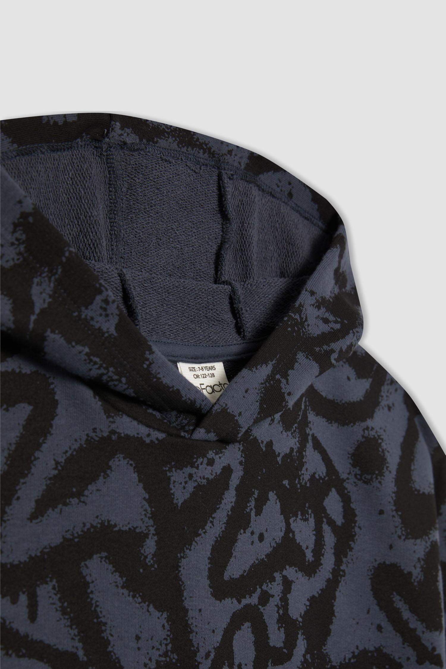 Erkek Çocuk Oversize Geniş Kalıp Desenli Kapüşonlu Sweatshirt