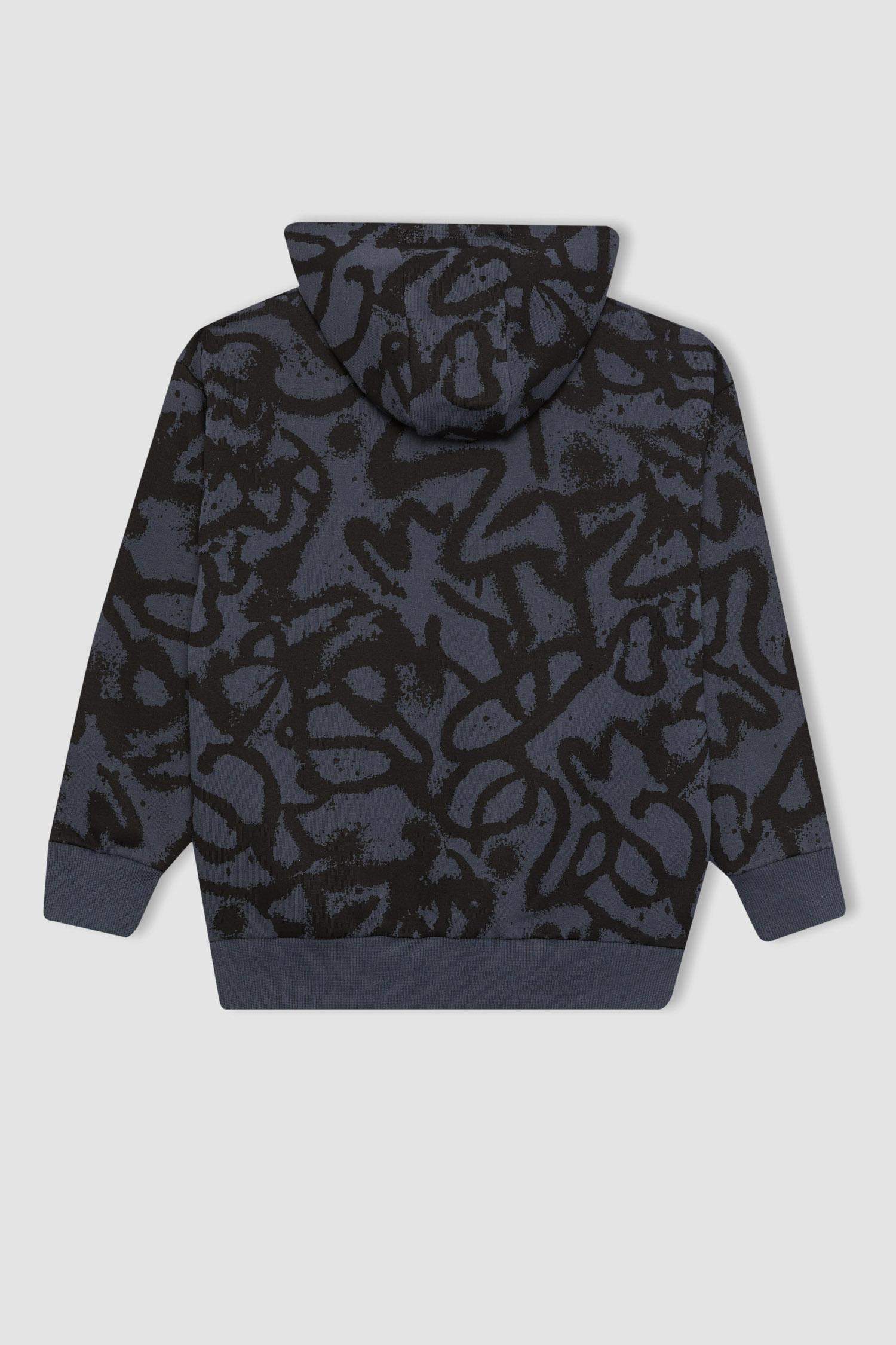 Erkek Çocuk Oversize Geniş Kalıp Desenli Kapüşonlu Sweatshirt