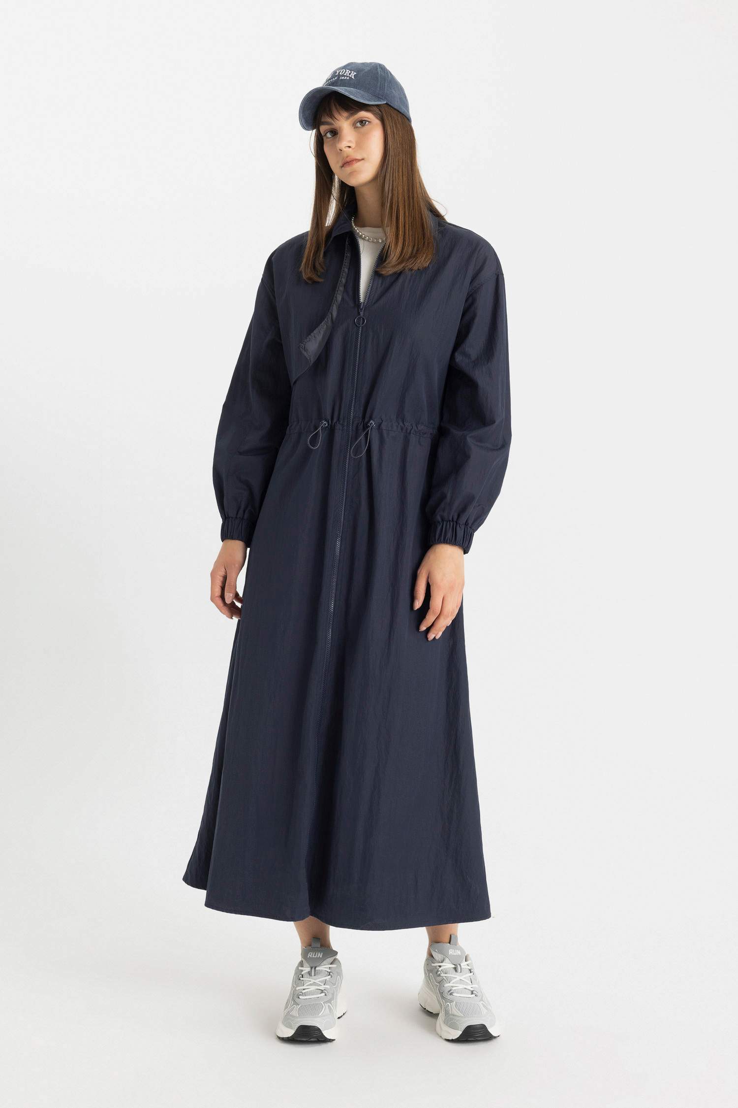 Robe Tissée à Manches Longues Col de Chemise