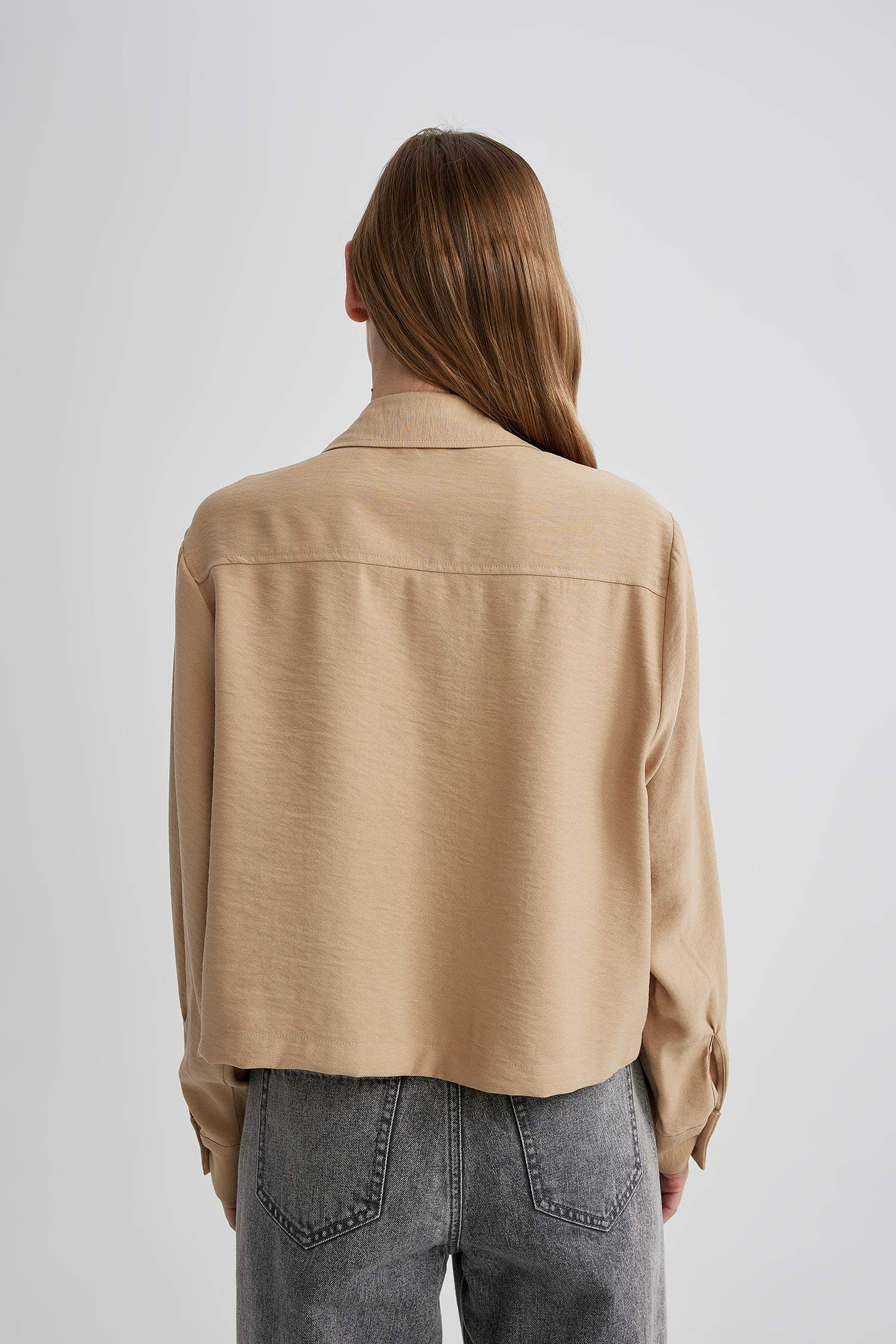 Chemise crop à Manches Longues En Sergé