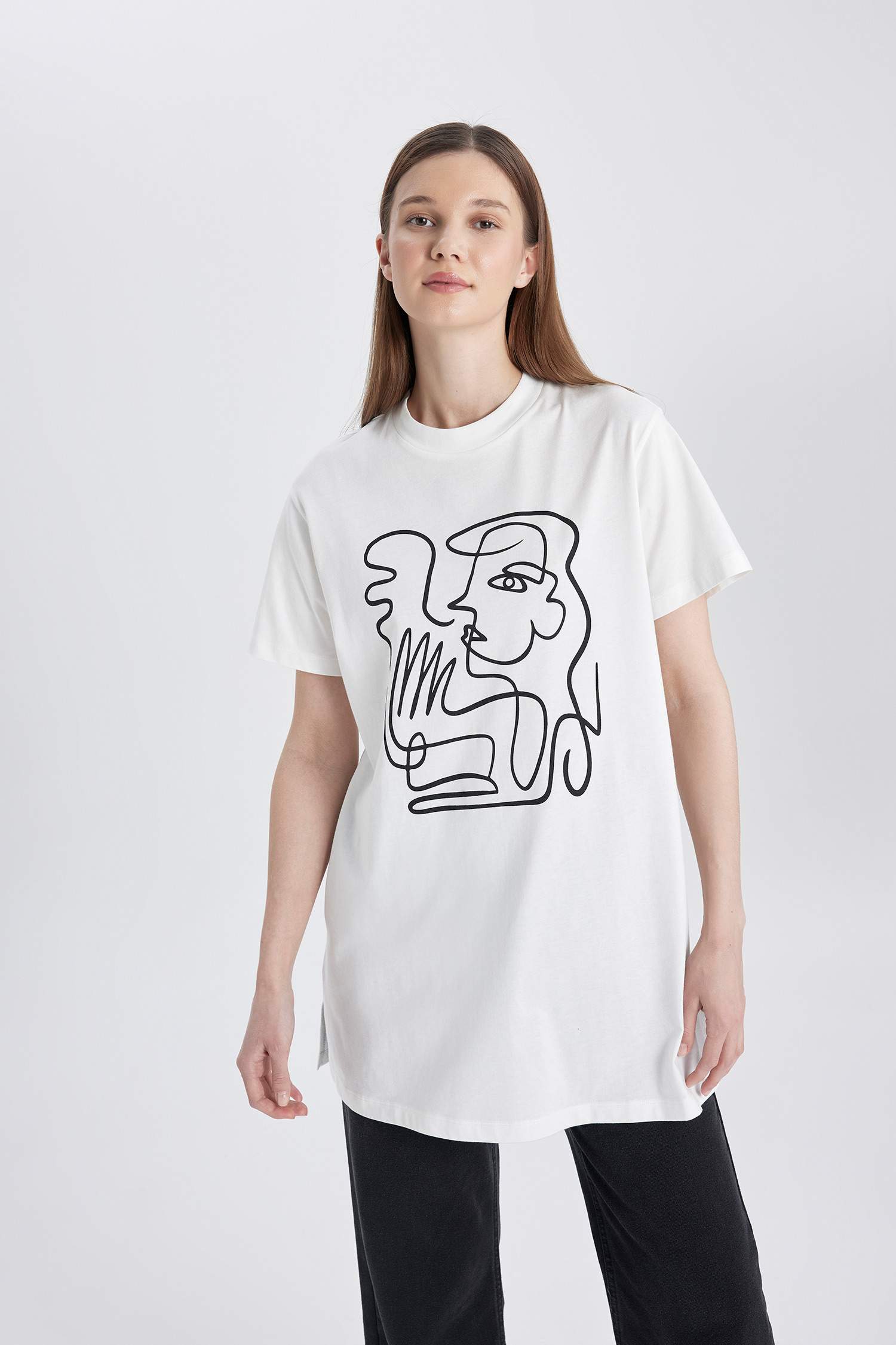 Tunique coupe régulière Coton épais imprimé Col Rond à Manches Courtes