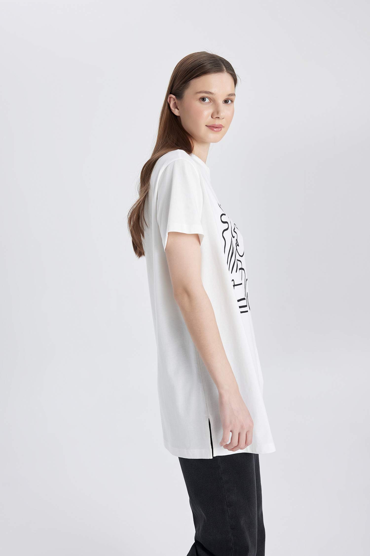 Tunique coupe régulière Coton épais imprimé Col Rond à Manches Courtes