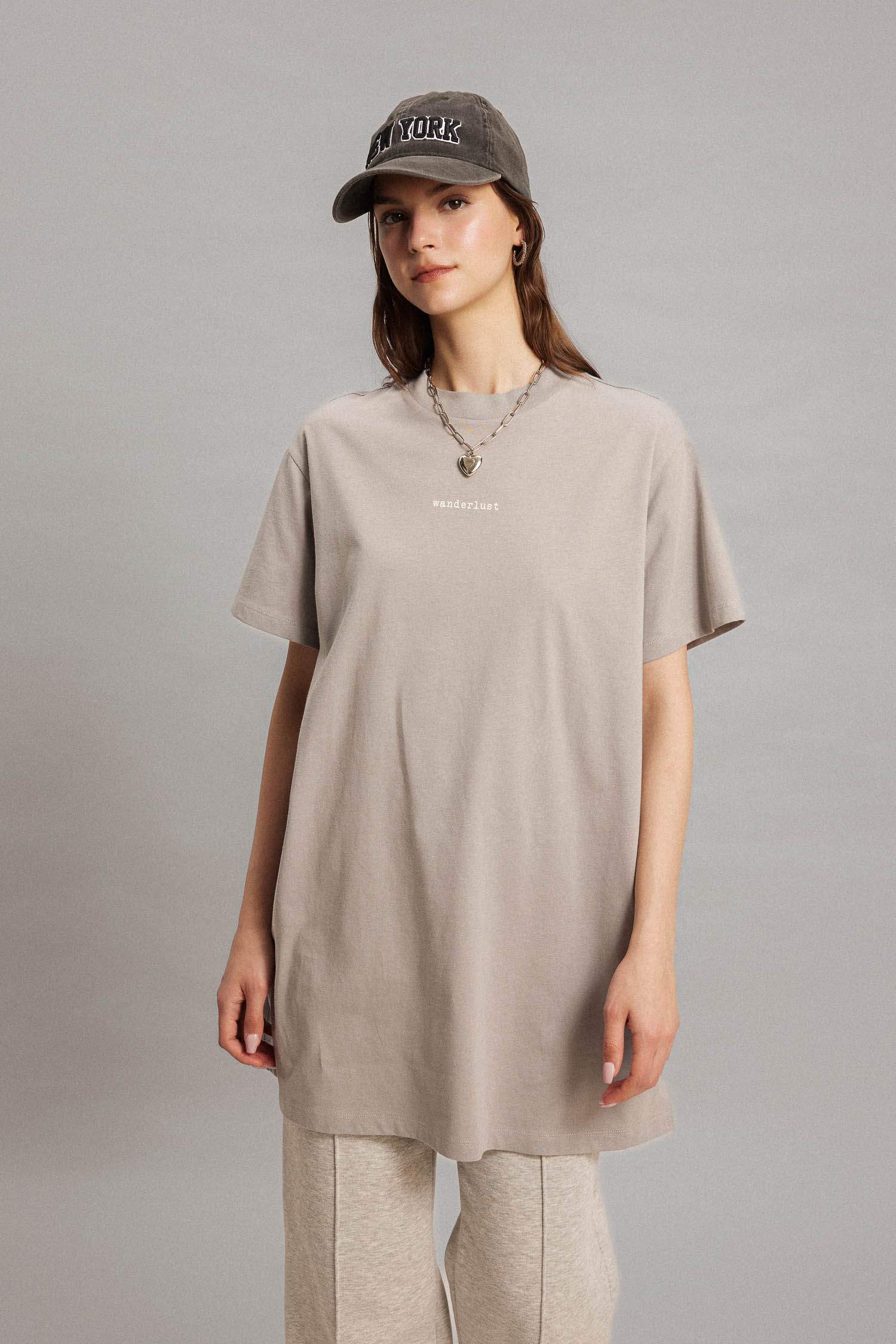 Regular Fit Crew Neck Printed Short Sleeve T-Shirt Tunic