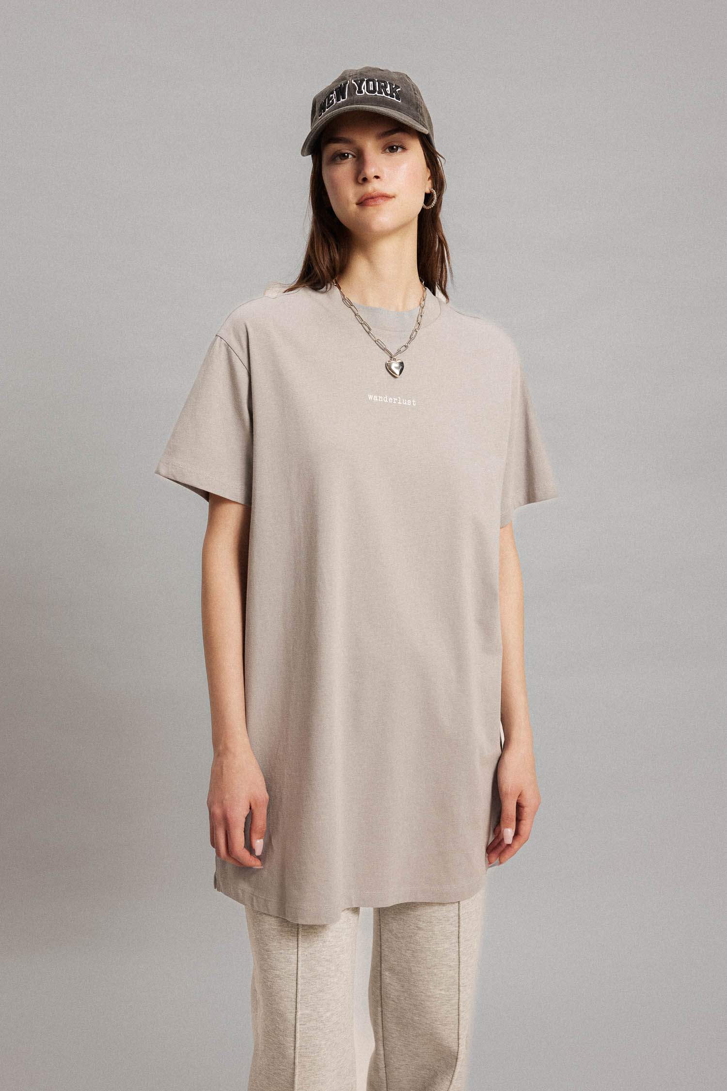 Regular Fit Crew Neck Printed Short Sleeve T-Shirt Tunic