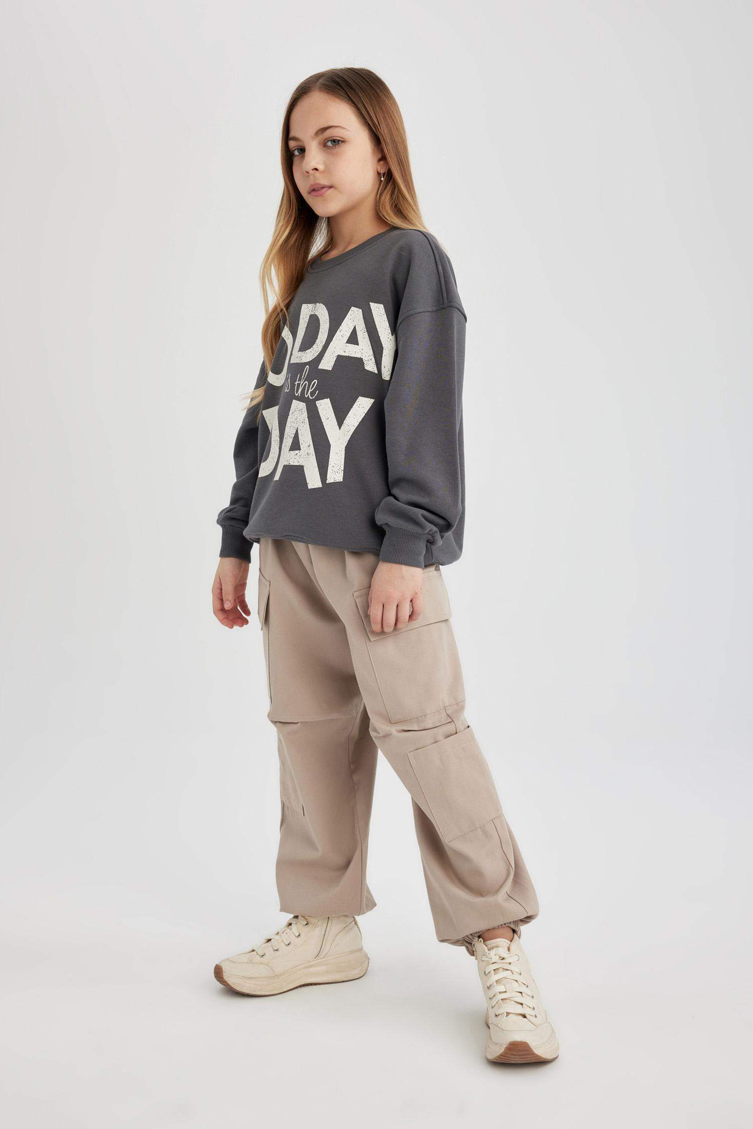 Girl Parachute Cargo Cotton Trousers