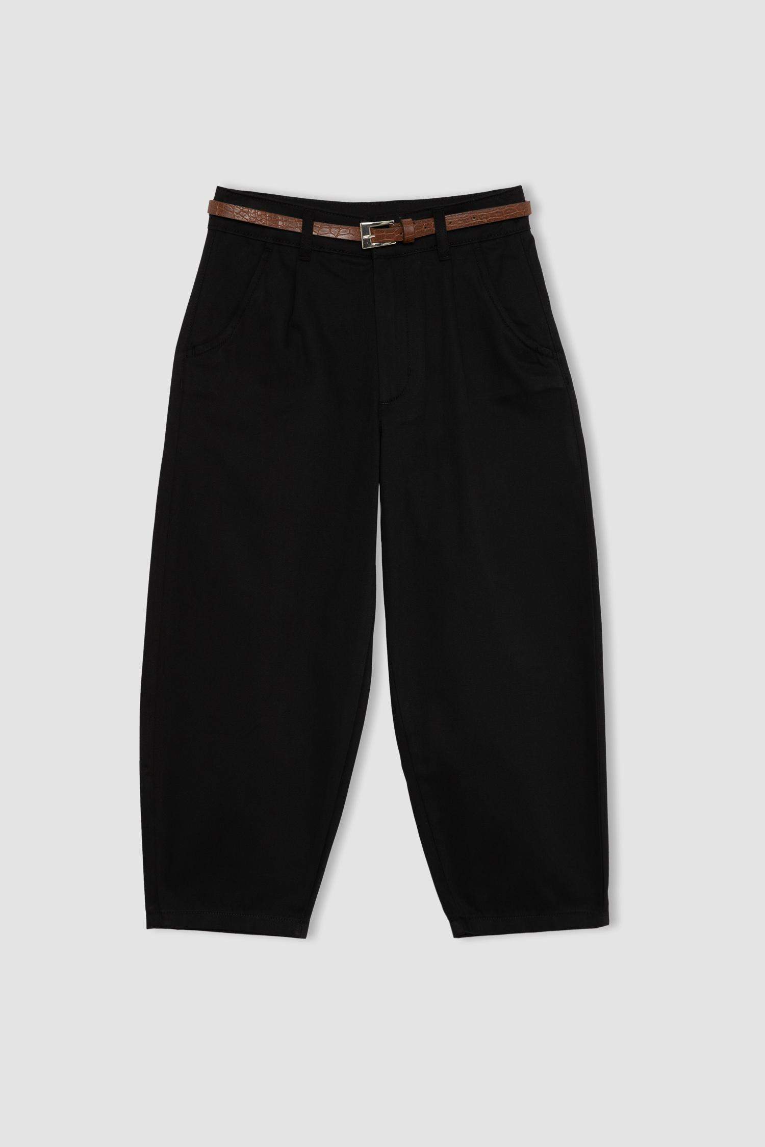 Girl Barrel Fit Wide Leg Cotton Belted Trousers