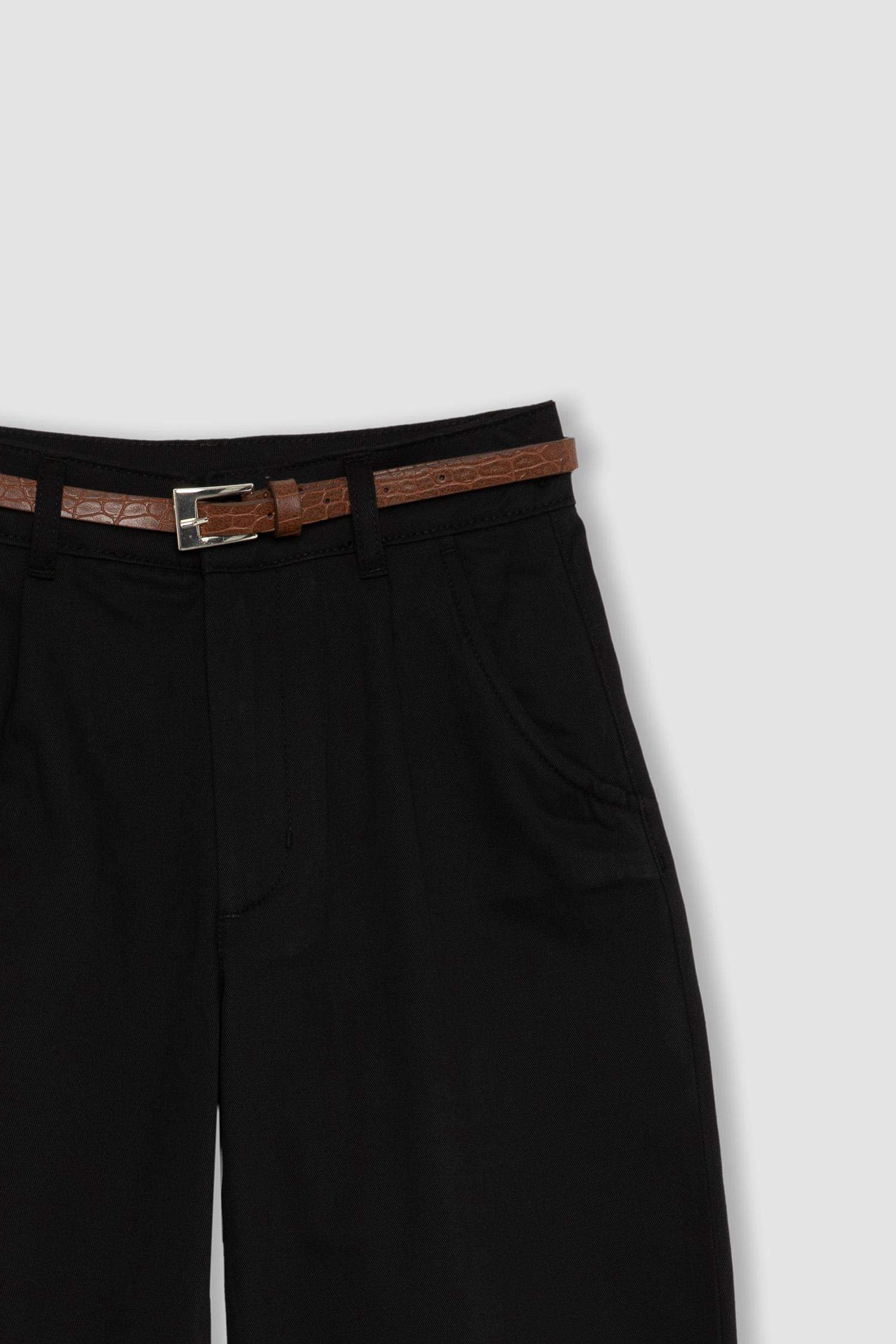 Girl Barrel Fit Wide Leg Cotton Belted Trousers