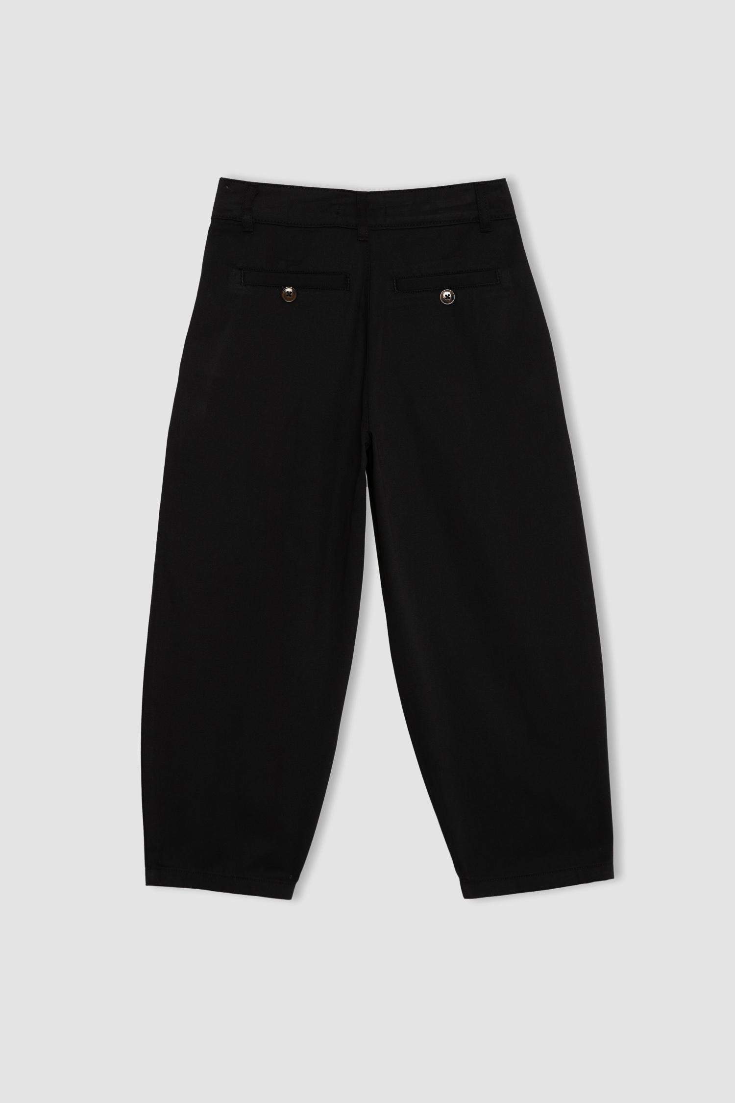 Girl Barrel Fit Wide Leg Cotton Belted Trousers