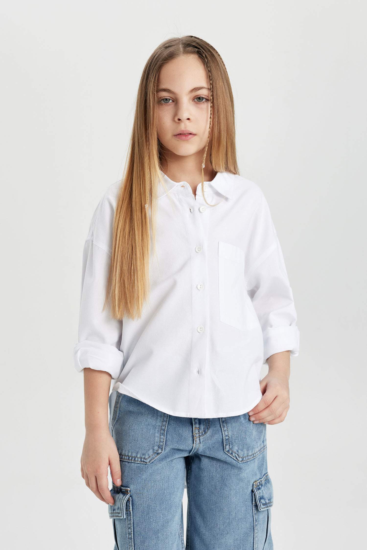 Chemise Oversize Oxford à Manches Longues Pour Fille