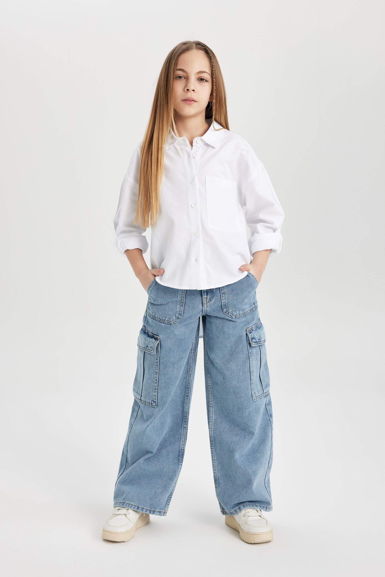 Chemise Oversize Oxford à Manches Longues Pour Fille