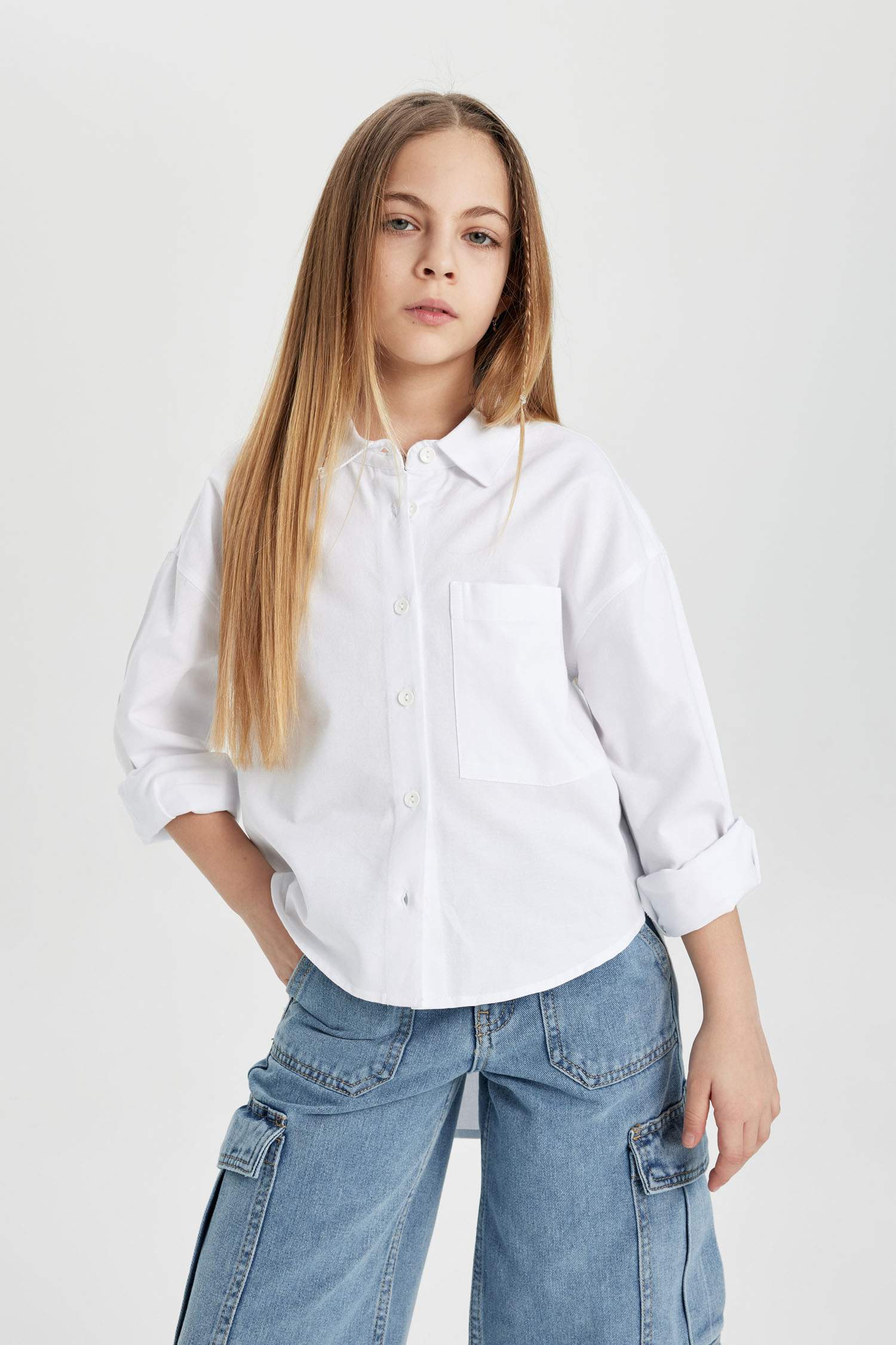 Chemise Oversize Oxford à Manches Longues Pour Fille