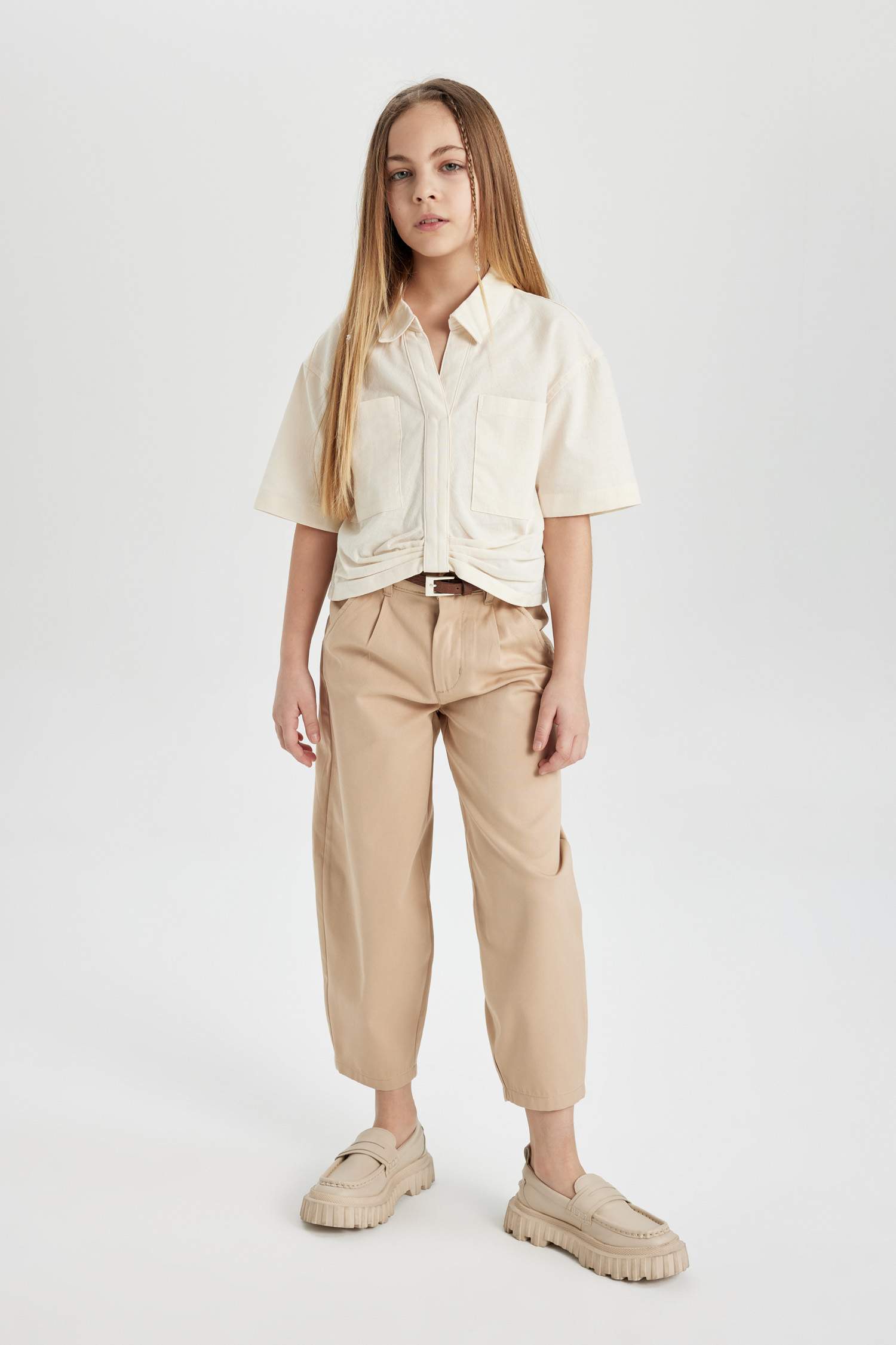 Girl Cotton Long Sleeve Crop Shirt