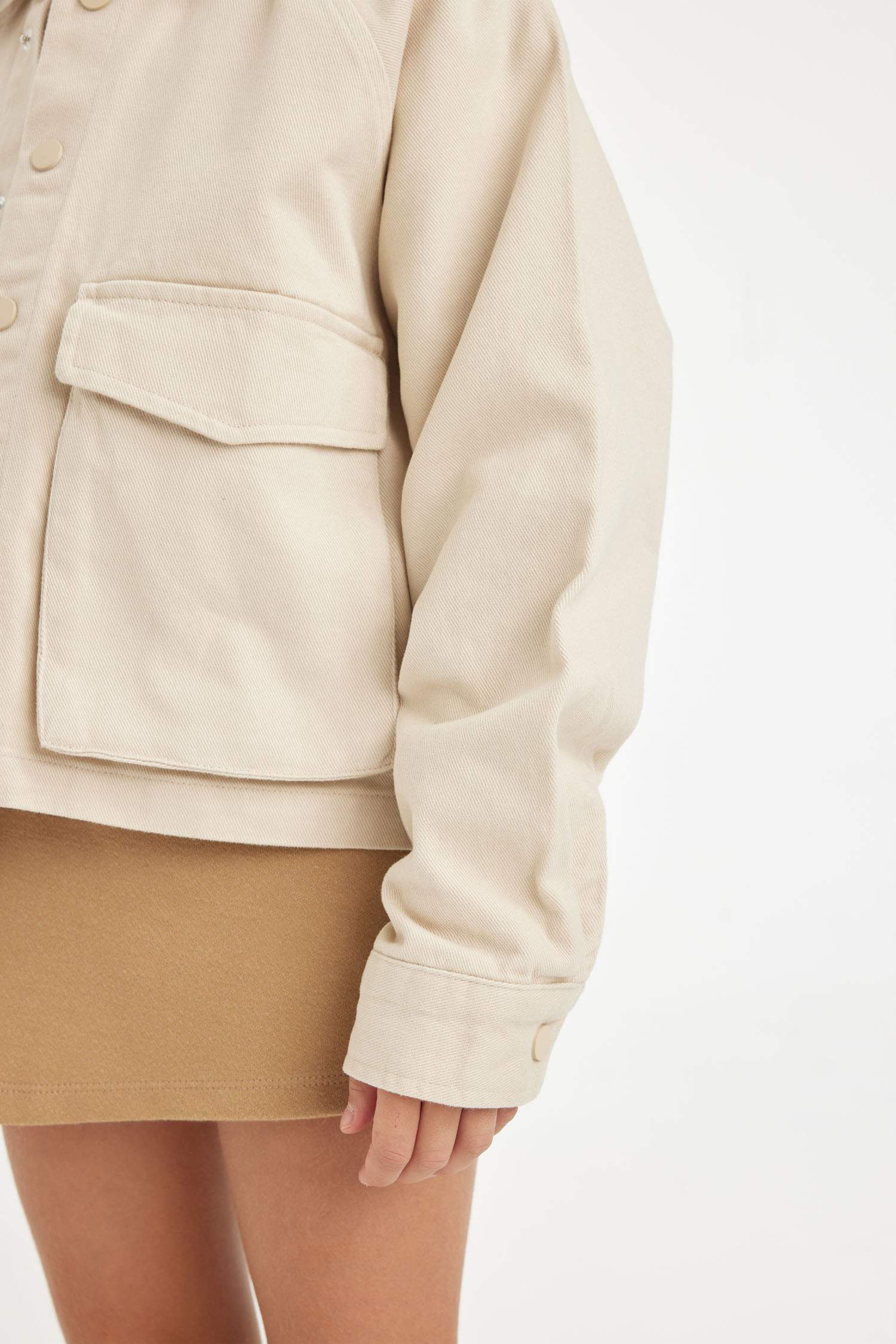 Kız Çocuk Gabardin Çift Cepli Uzun Kollu Gömlek