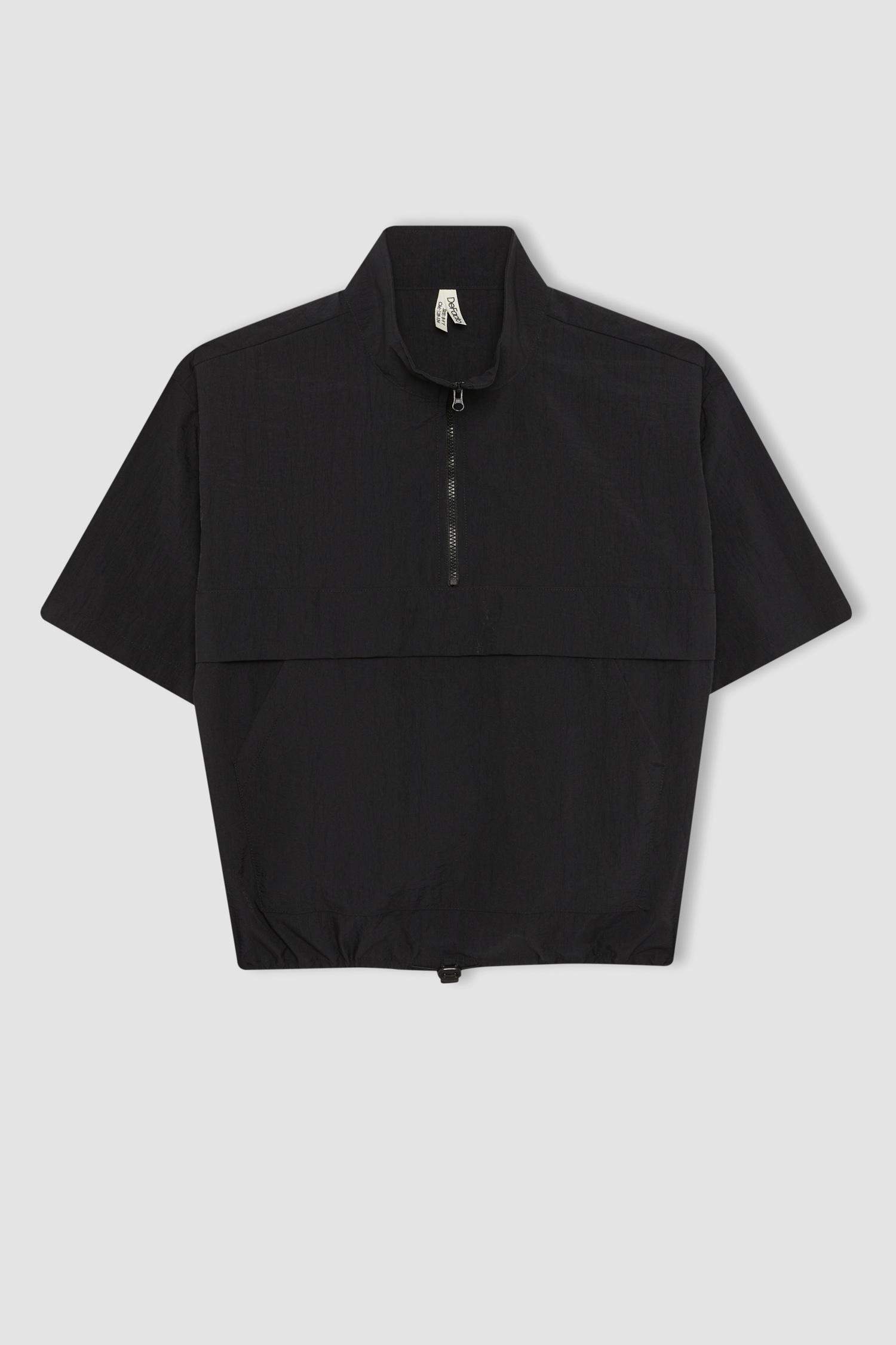 Kız Çocuk Fermuarlı Yaka Kısa Kollu Bluz