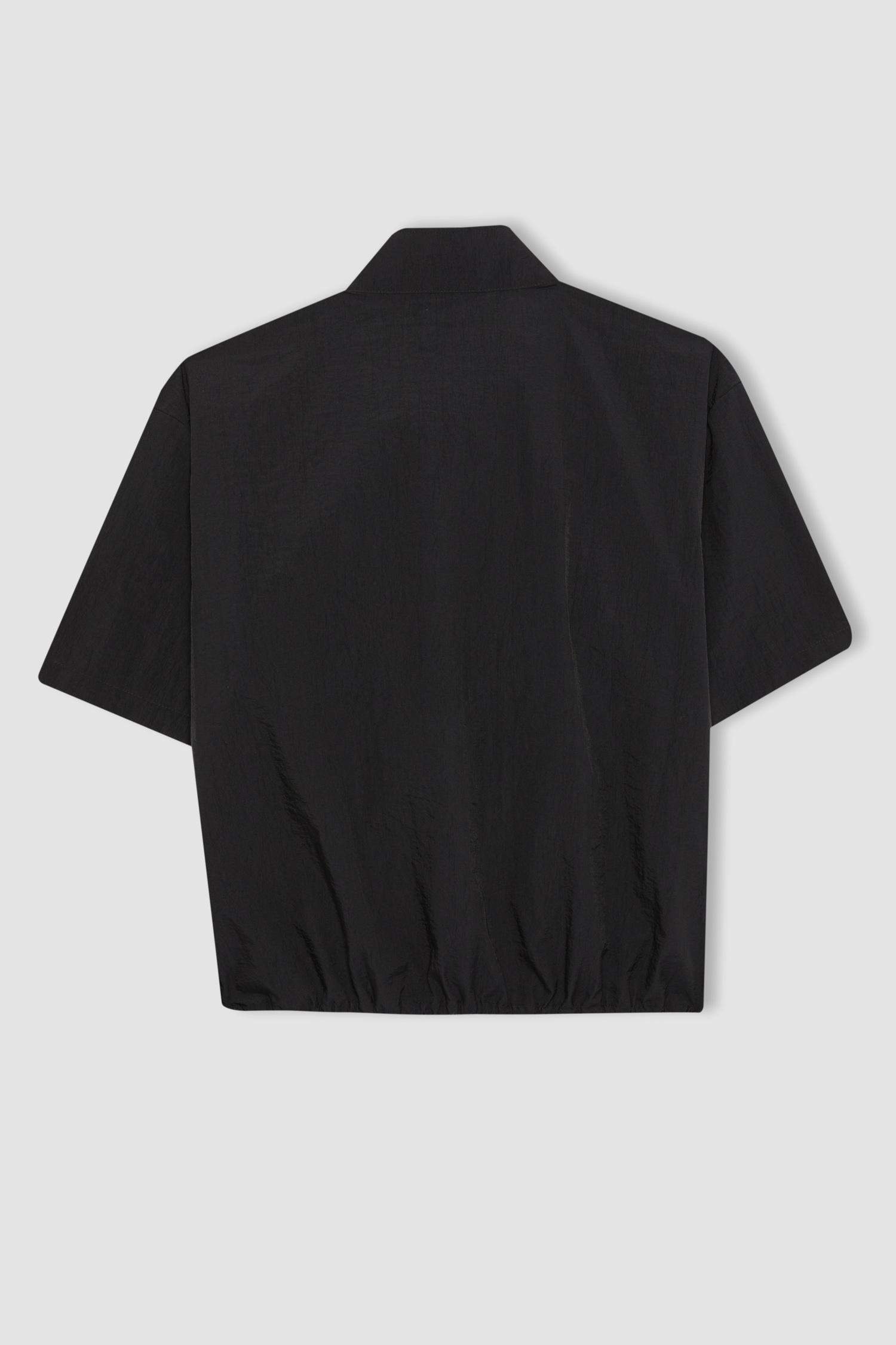 Kız Çocuk Fermuarlı Yaka Kısa Kollu Bluz