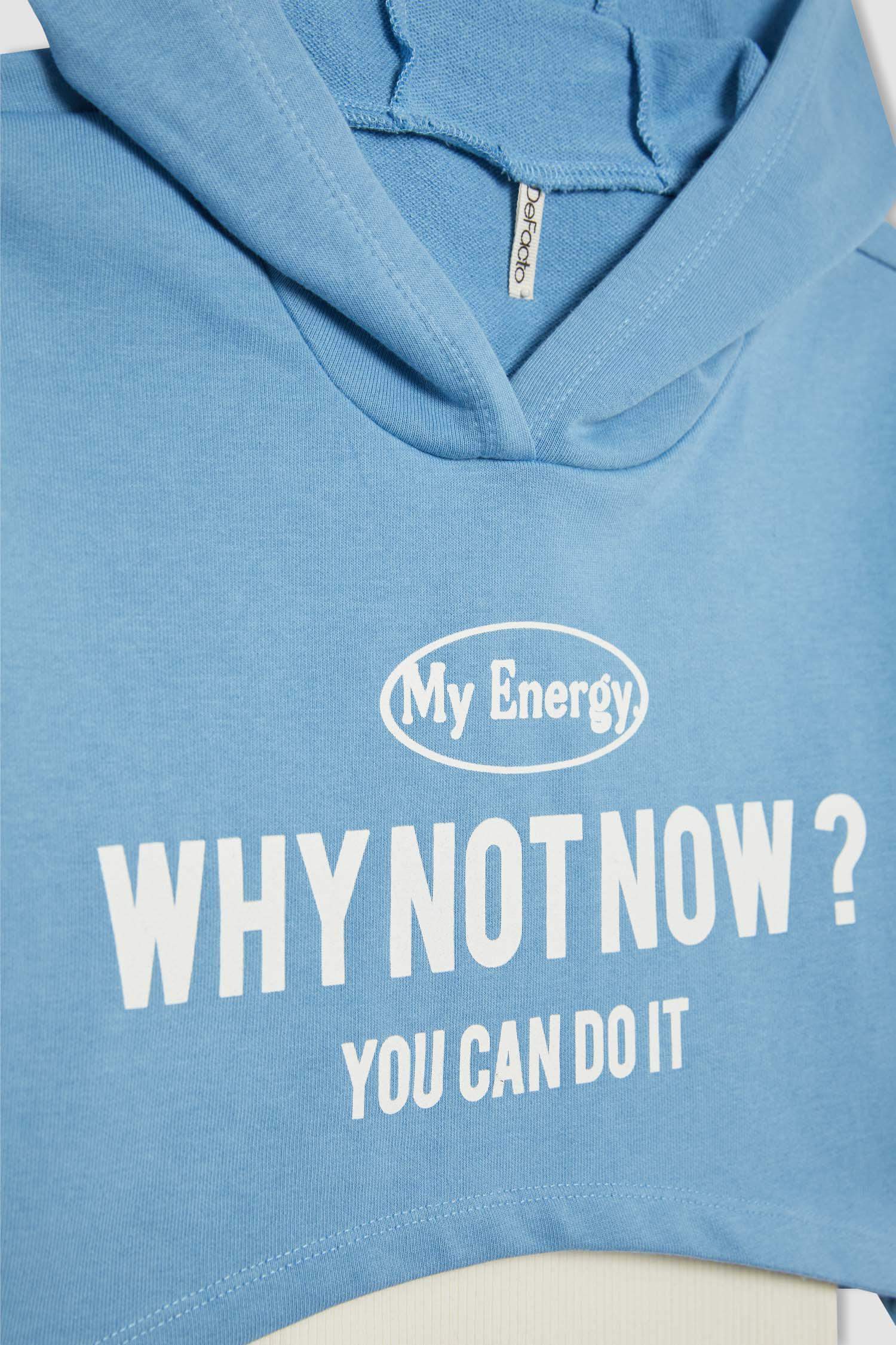 Kız Çocuk Oversize Geniş Kalıp Baskılı Kapüşonlu Crop Sweatshirt