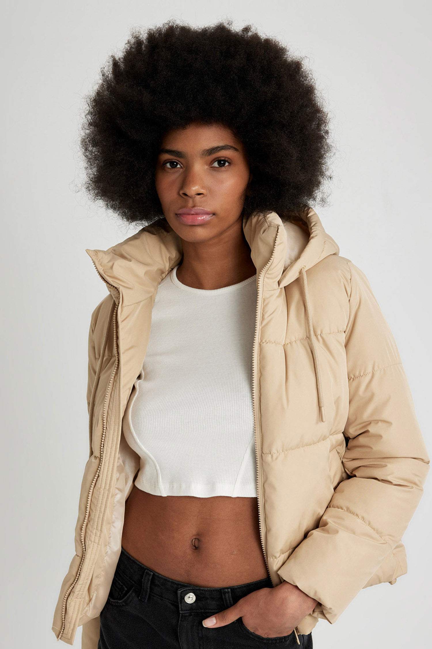 Su İtici Şişme Mont Kalıp Kapüşonlu Fermuarlı Cepli