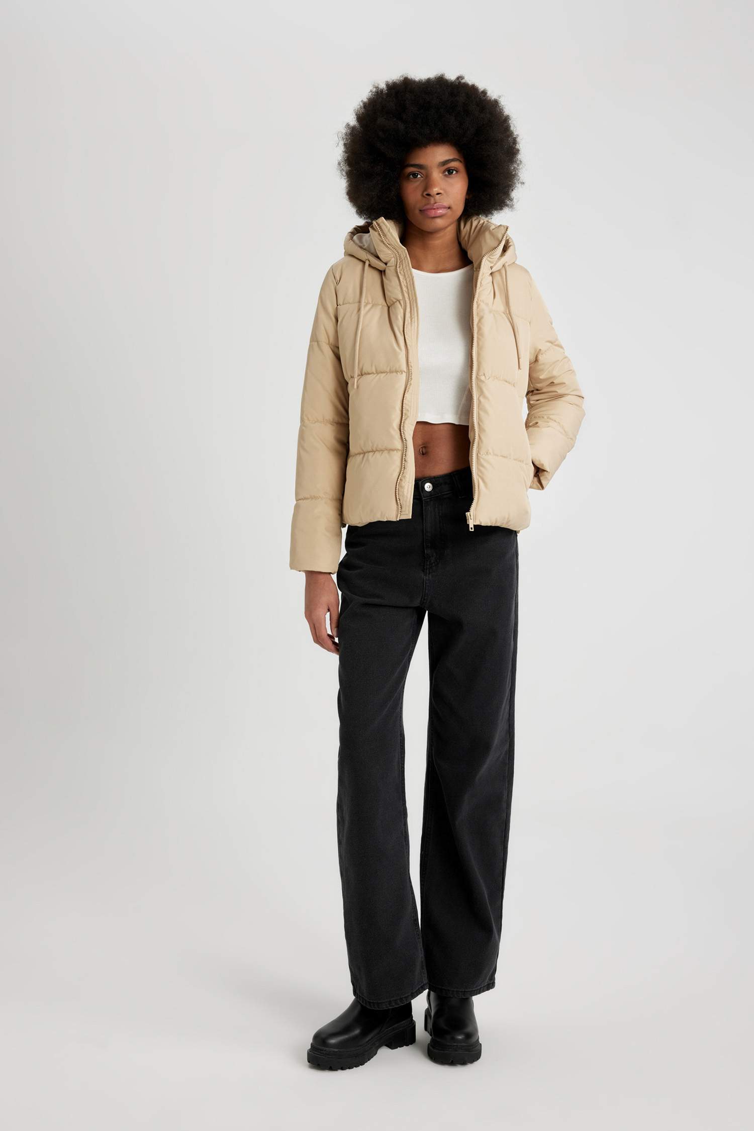 Su İtici Şişme Mont Kalıp Kapüşonlu Fermuarlı Cepli