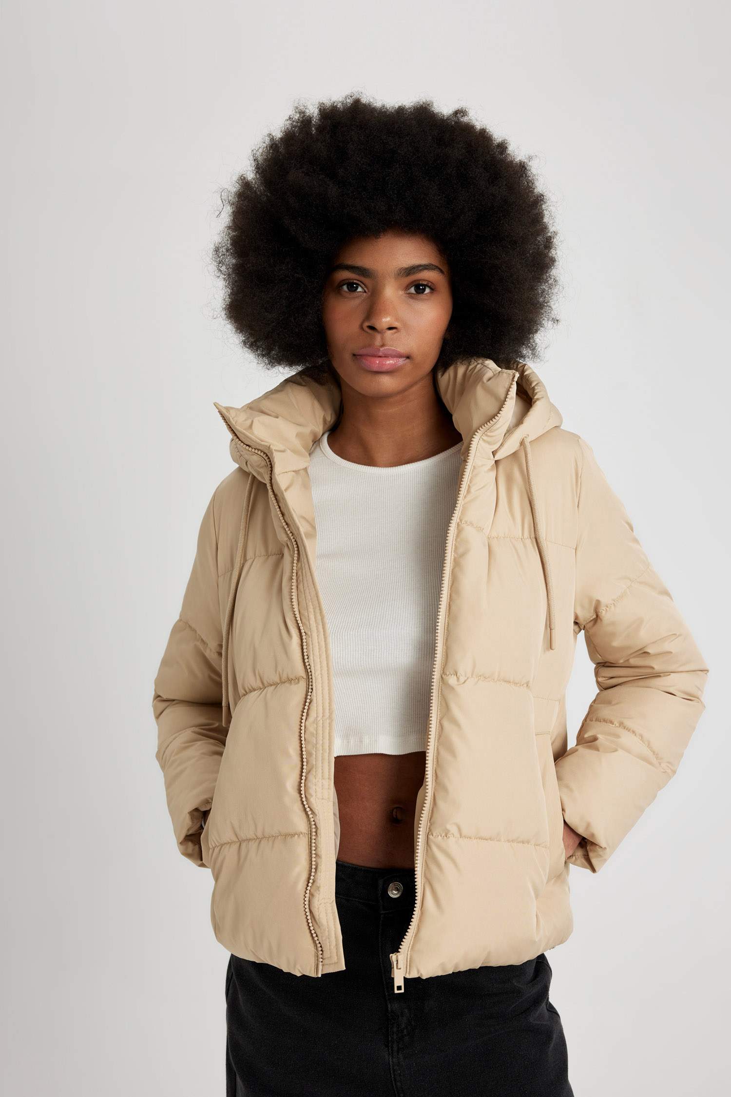 Su İtici Şişme Mont Kalıp Kapüşonlu Fermuarlı Cepli