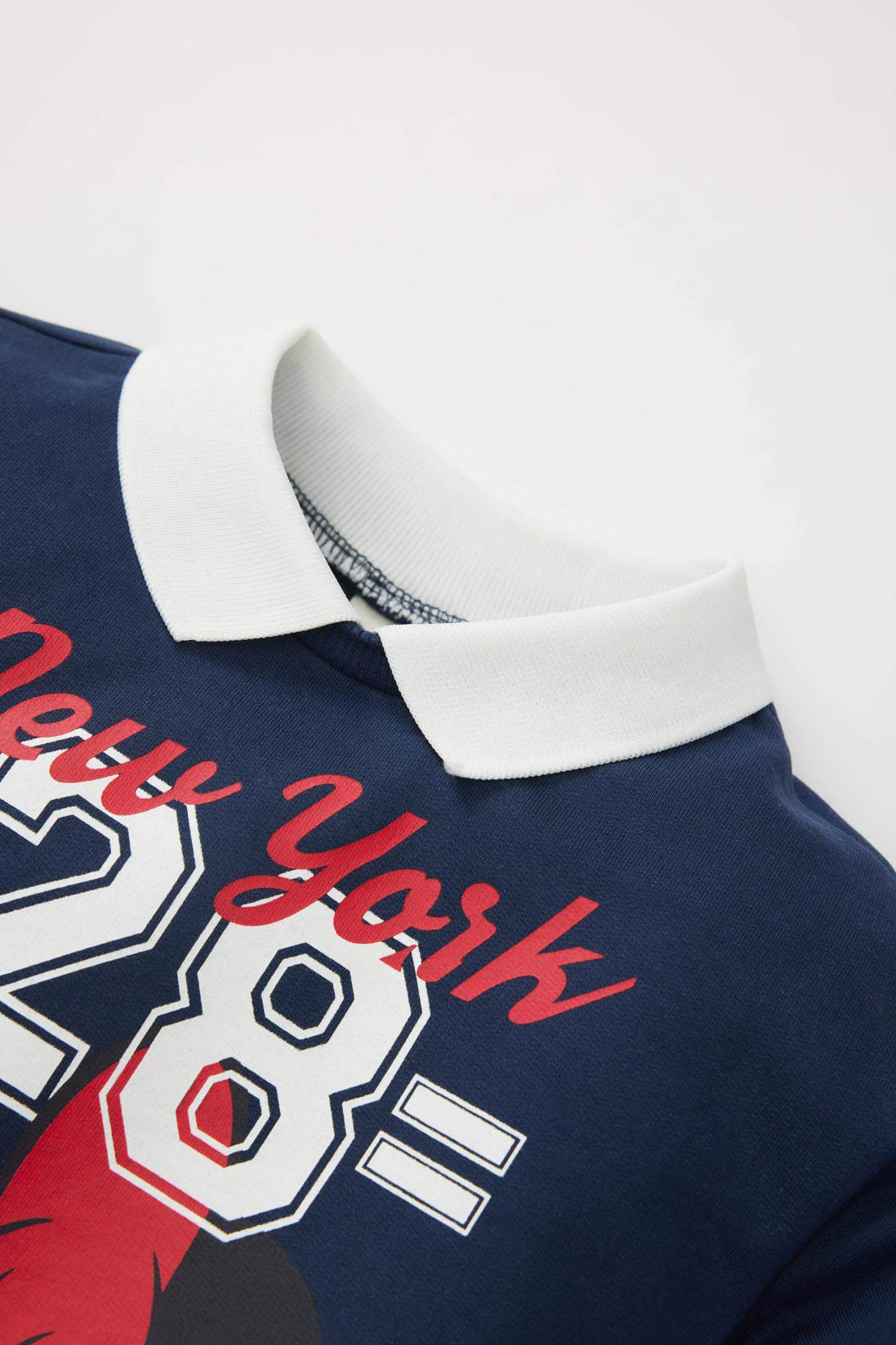 فستان قماش رقيق قصة عادية كم طويل بياقة قميص من ديزني ميكي وميني