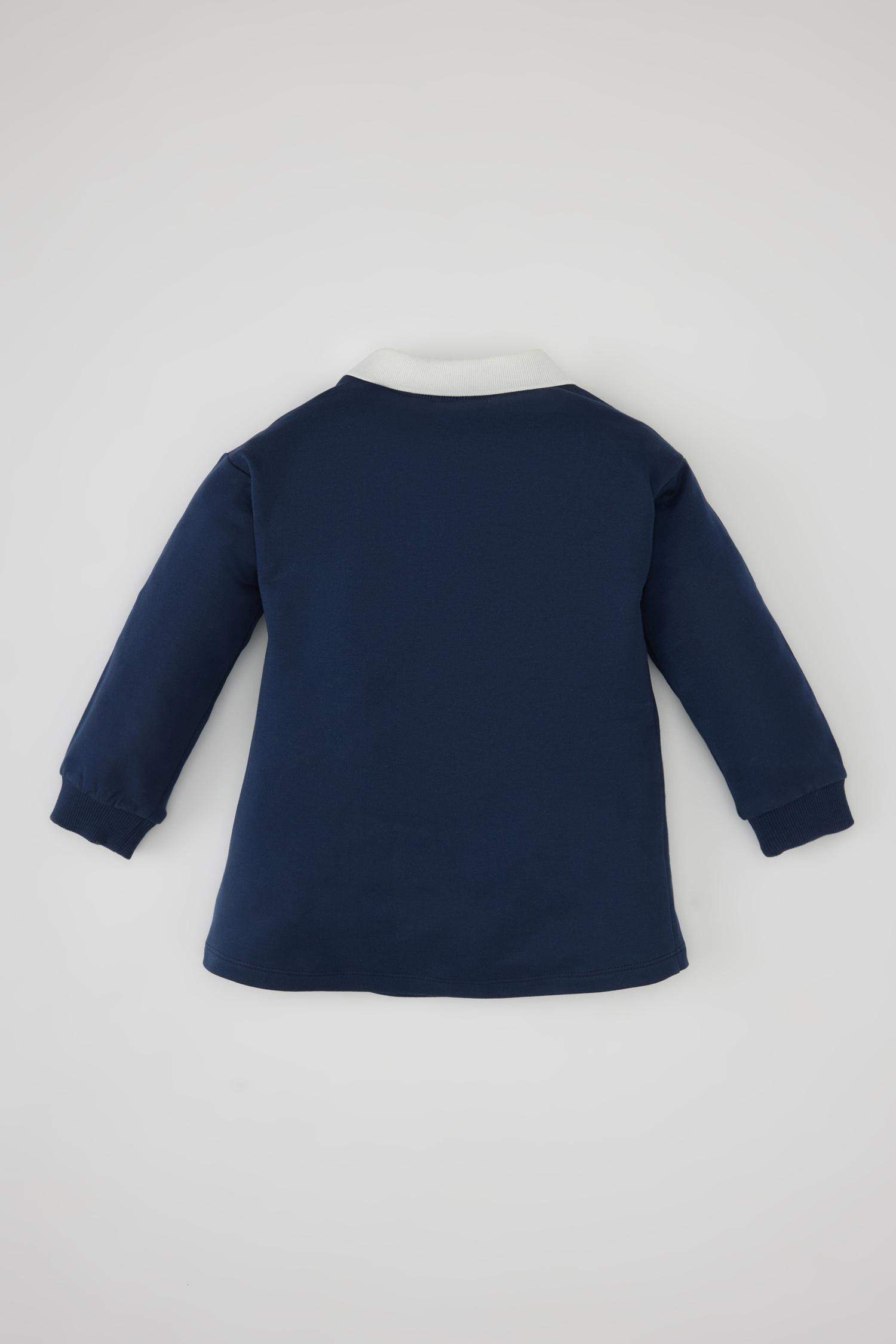 فستان قماش رقيق قصة عادية كم طويل بياقة قميص من ديزني ميكي وميني