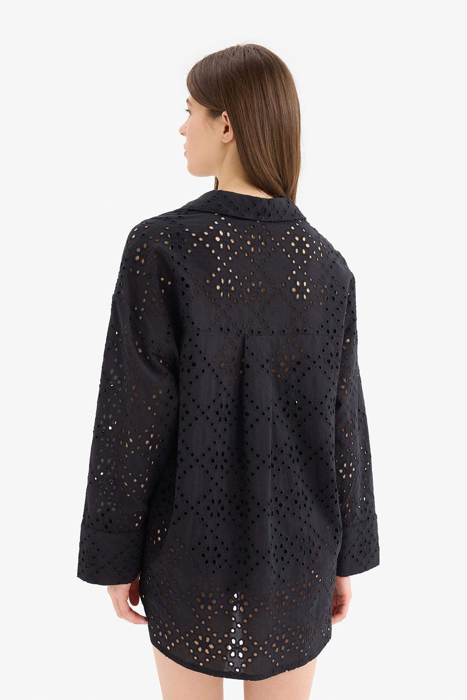 Regular Fit Pamuklu Brode Plaj Gömleği-Fall in Love