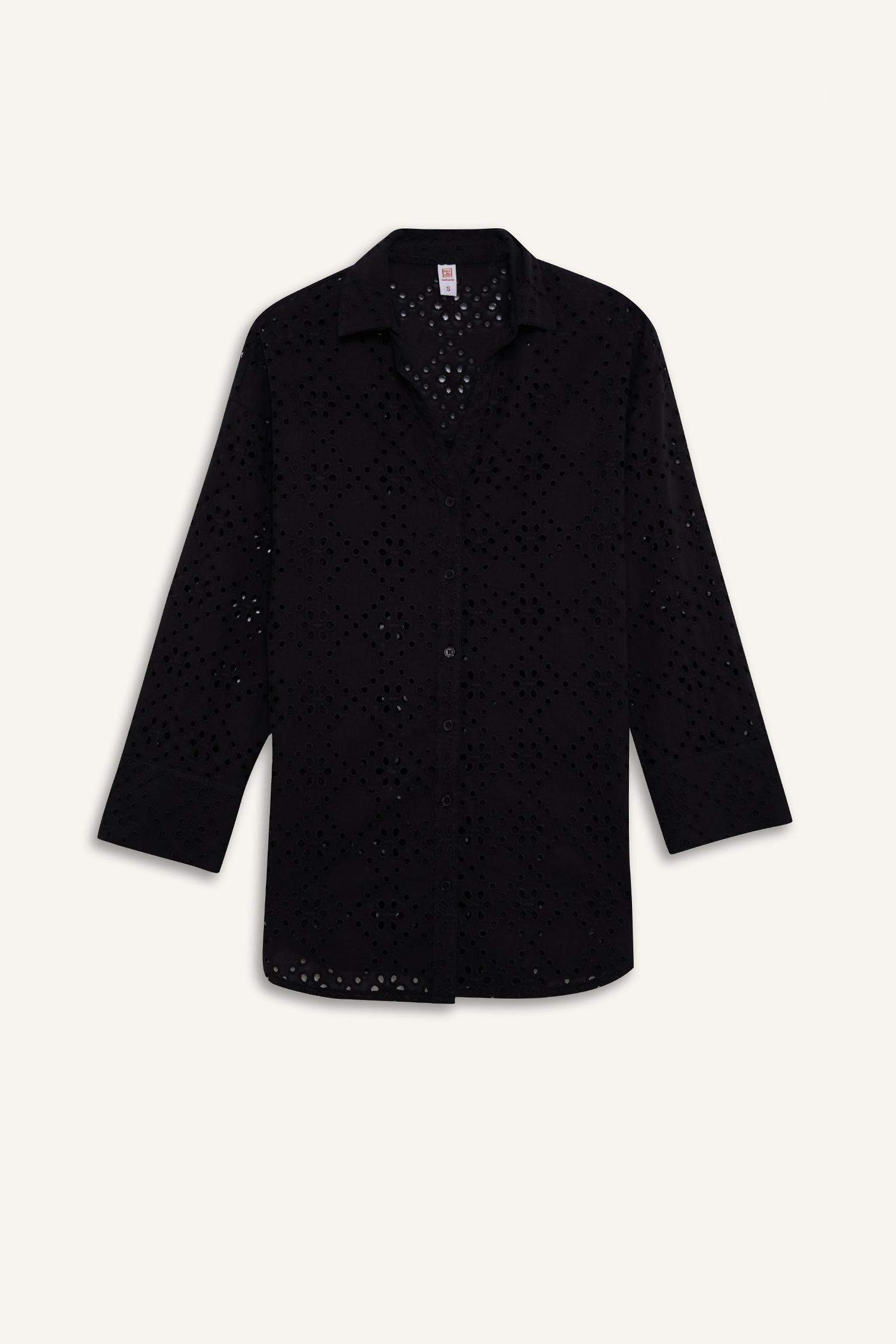 Regular Fit Pamuklu Brode Plaj Gömleği-Fall in Love