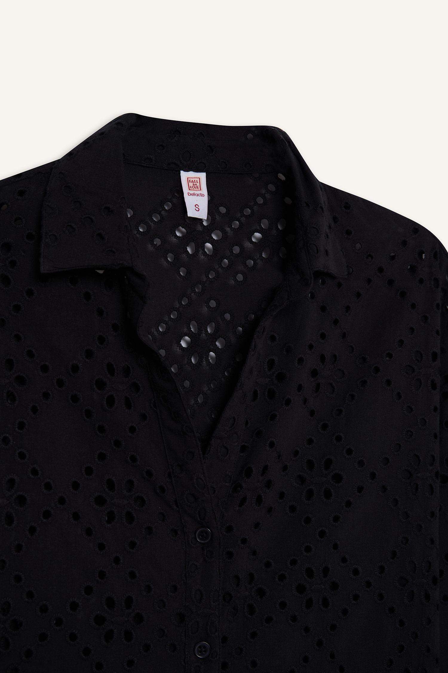 Regular Fit Pamuklu Brode Plaj Gömleği-Fall in Love