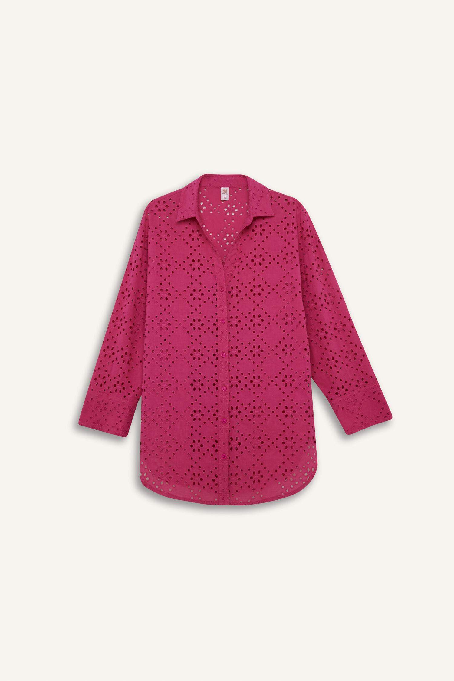 Regular Fit Pamuklu Brode Plaj Gömleği-Fall in Love