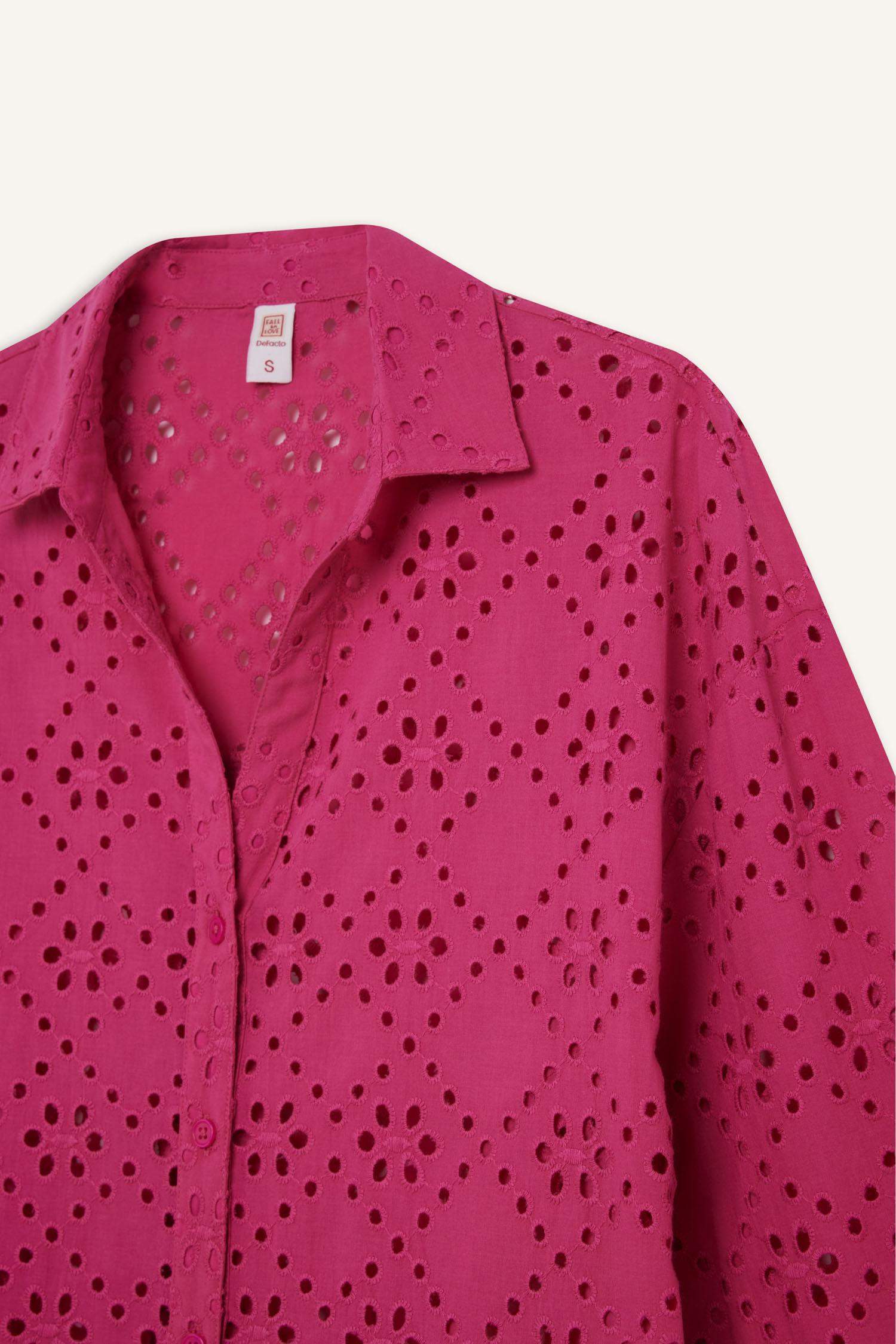 Regular Fit Pamuklu Brode Plaj Gömleği-Fall in Love