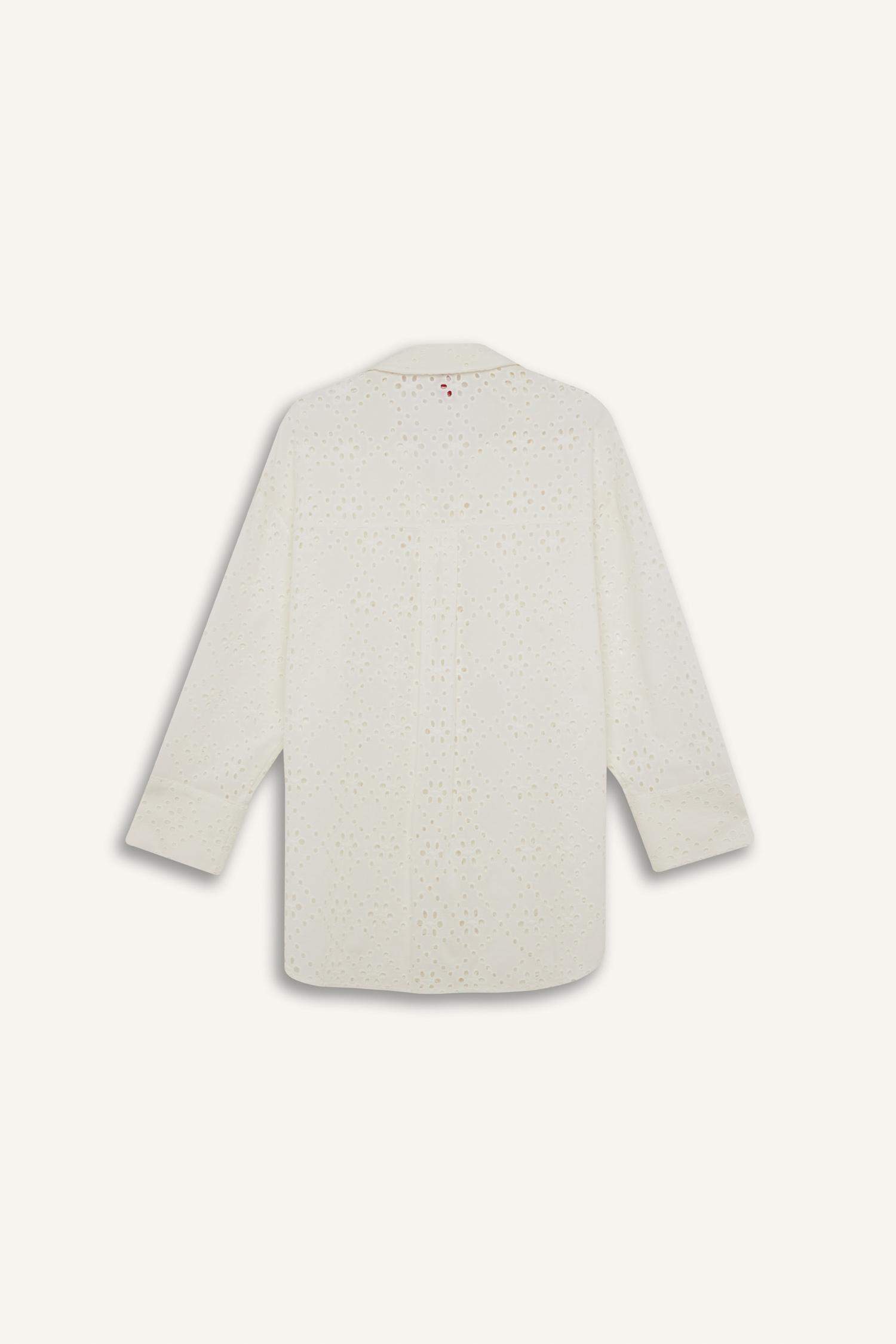 Pamuklu Delik İşlemeli Beyaz Plaj Gömleği