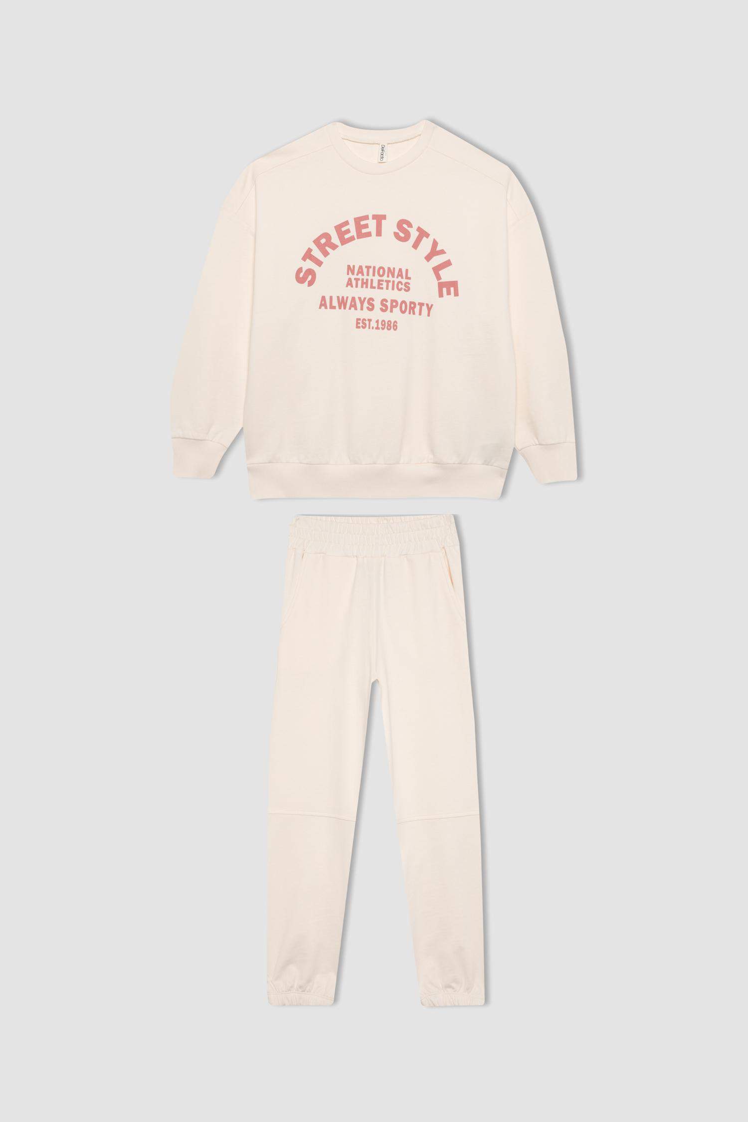 سيت بناتي سويت شيرت وبنطلون بجامة رياضي - قطعتين
