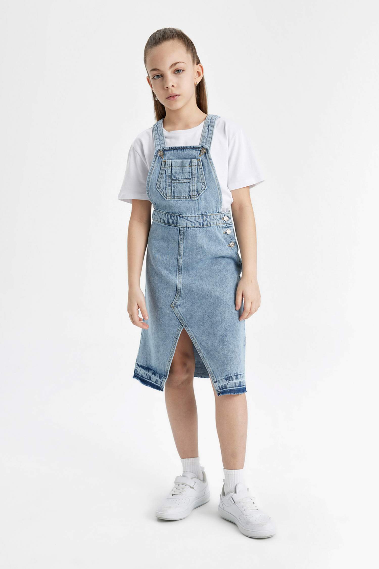 Girl Slit Salopet Jean Dress