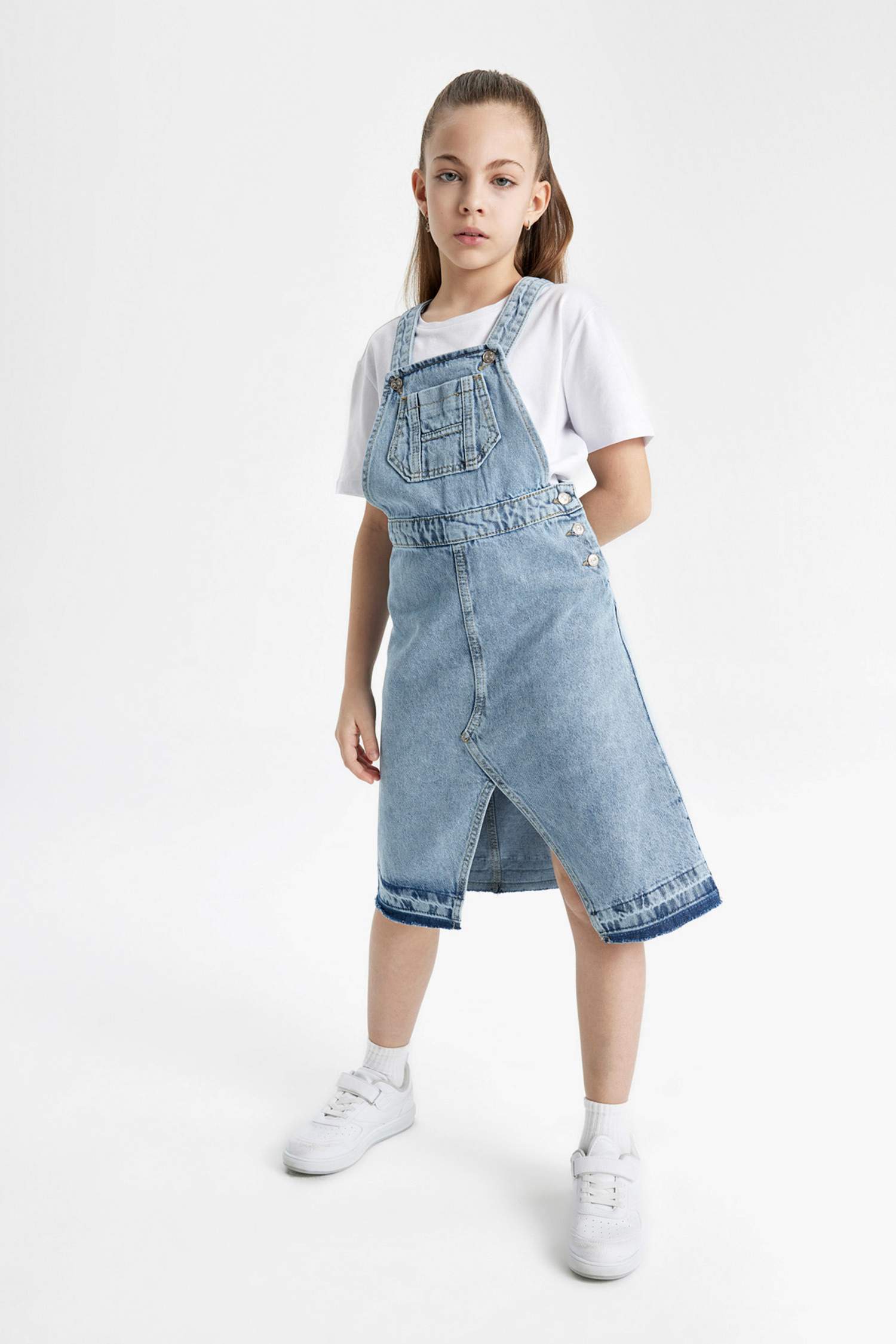 Girl Slit Salopet Jean Dress