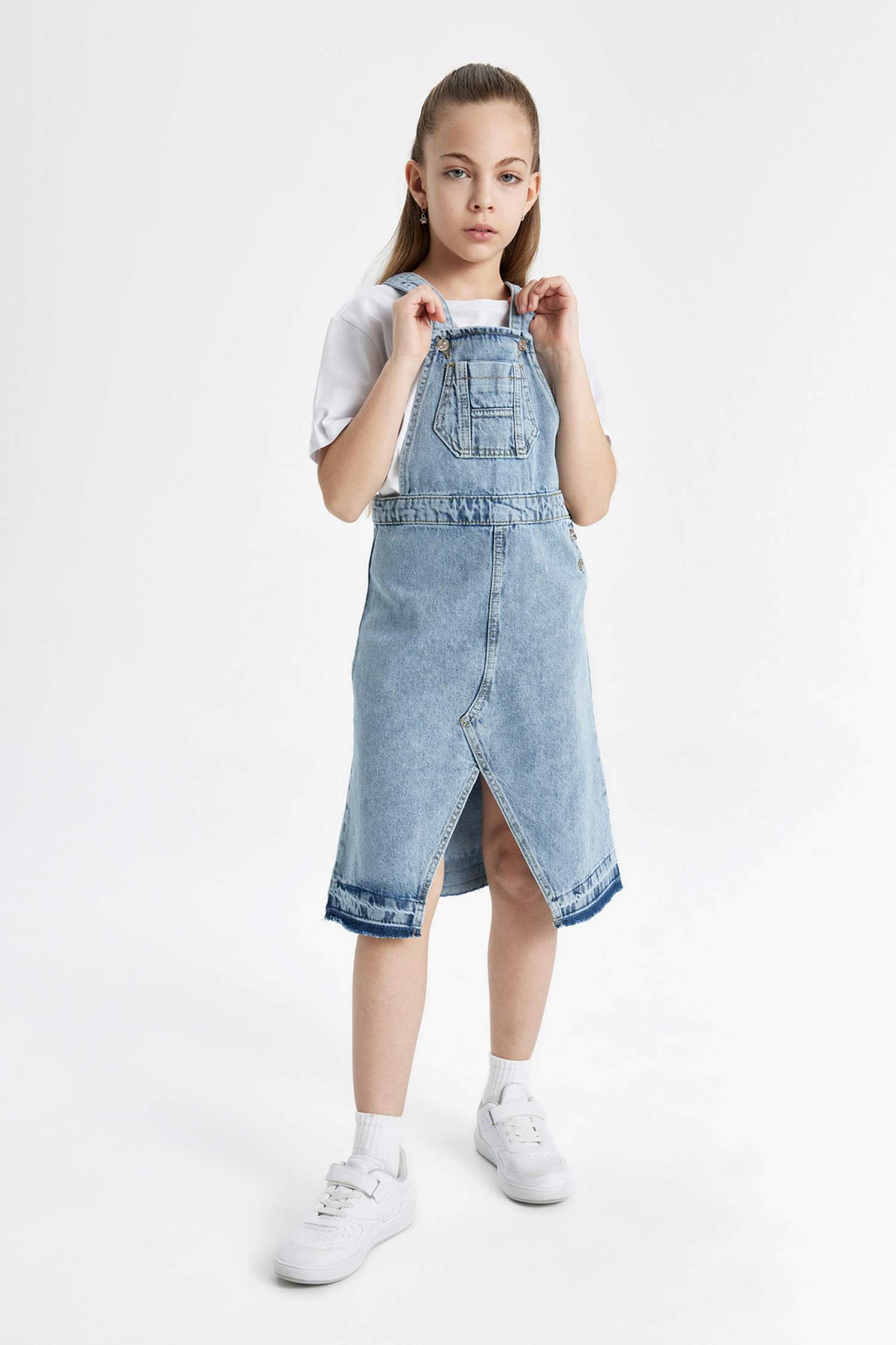 Girl Slit Salopet Jean Dress