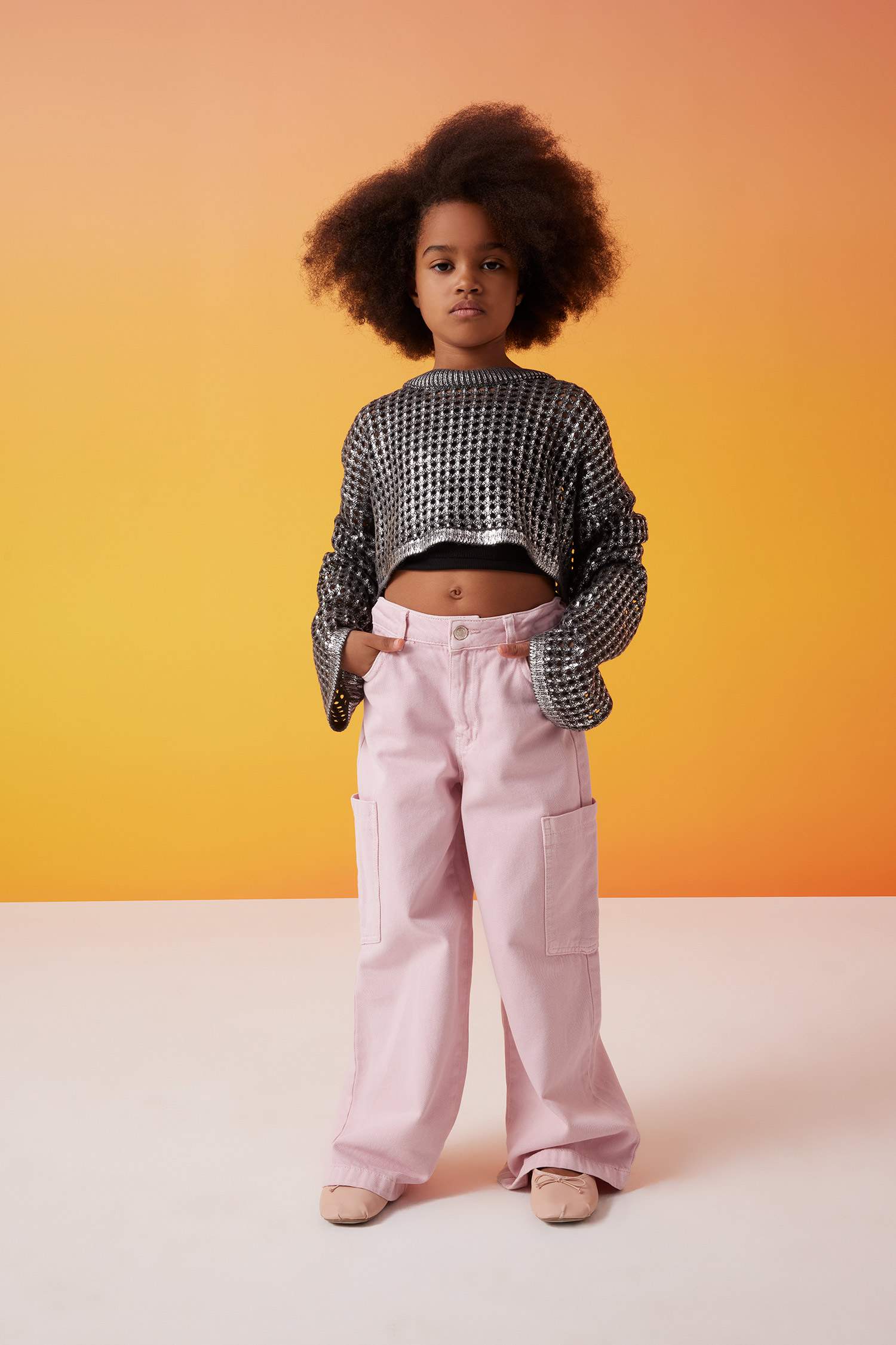 Kız Çocuk Crop Bisiklet Yaka Ajur Triko Kazak