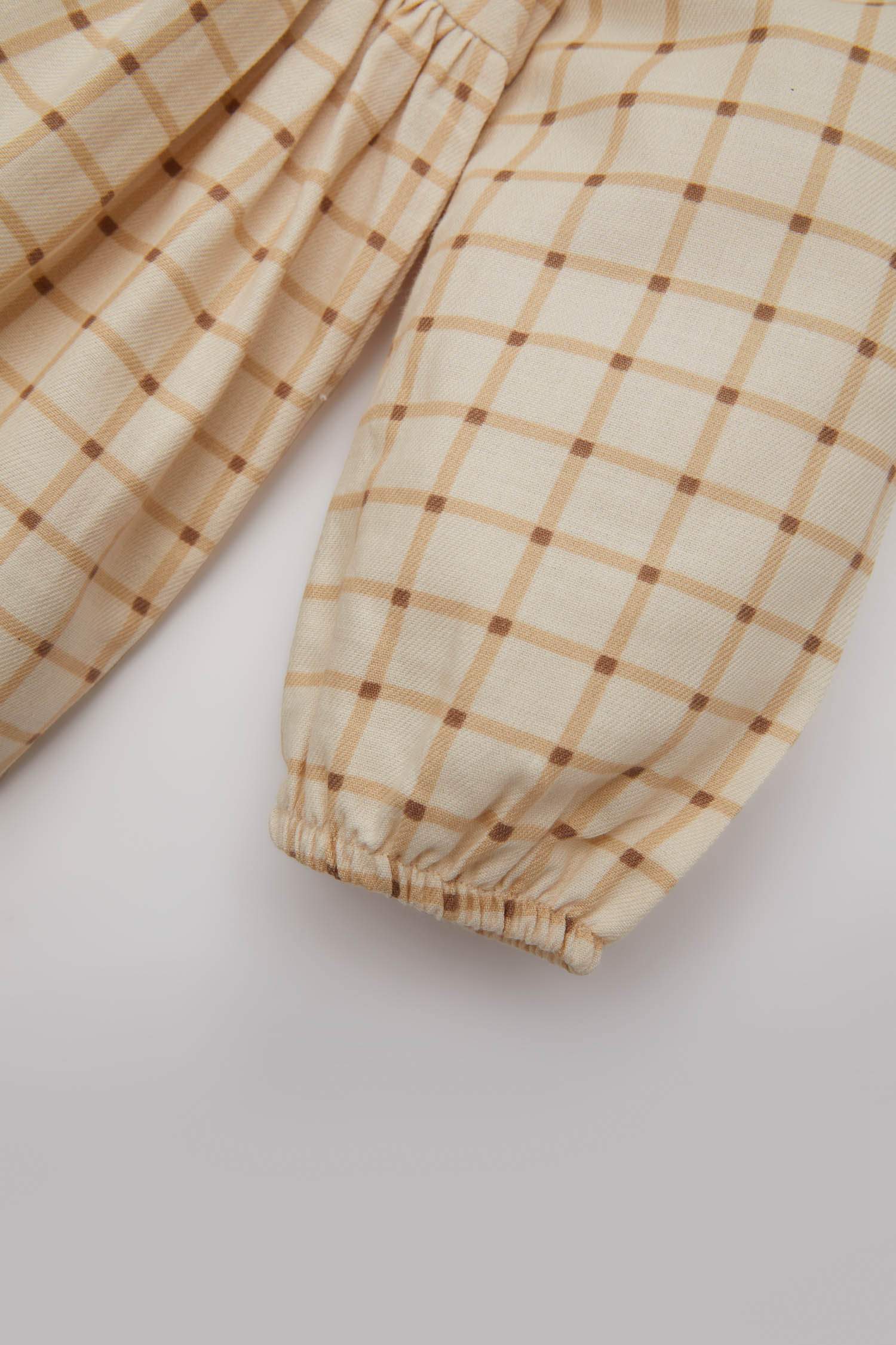 Kız Bebek Kareli Uzun Kollu Twill Elbise
