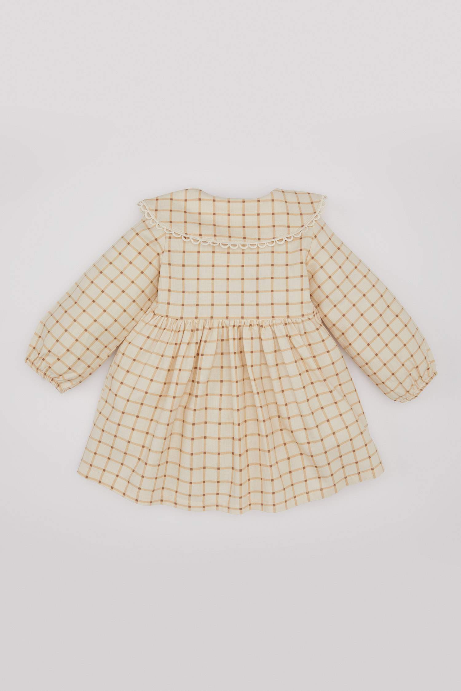 Kız Bebek Kareli Uzun Kollu Twill Elbise