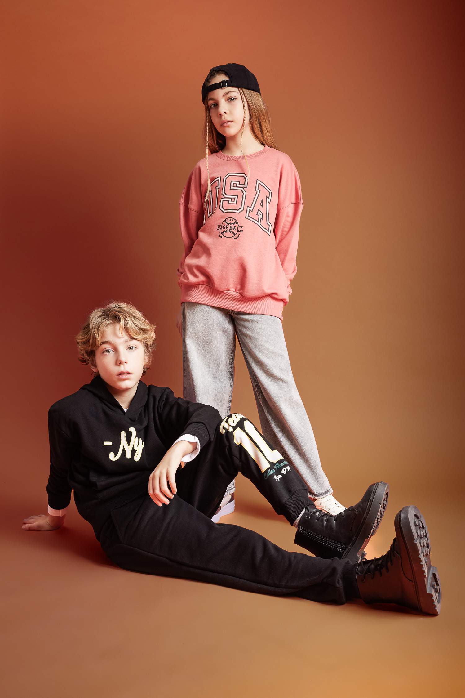 Kız Çocuk Oversize Geniş Kalıp Bisiklet Yaka Baskılı Sweatshirt