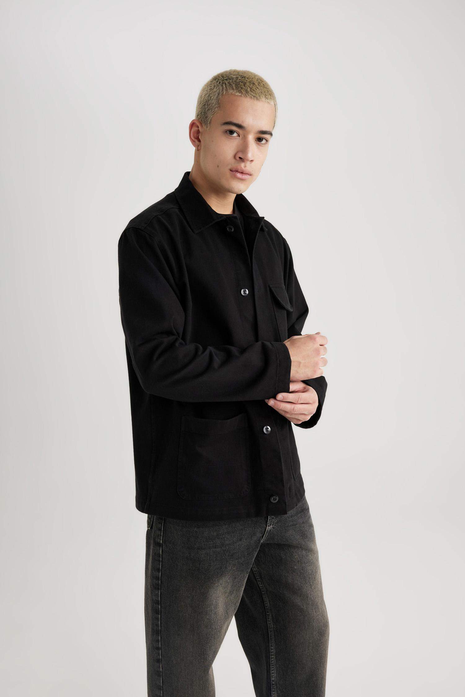 Relax Fit Pamuklu Cepli Uzun Kollu Gömlek Ceket