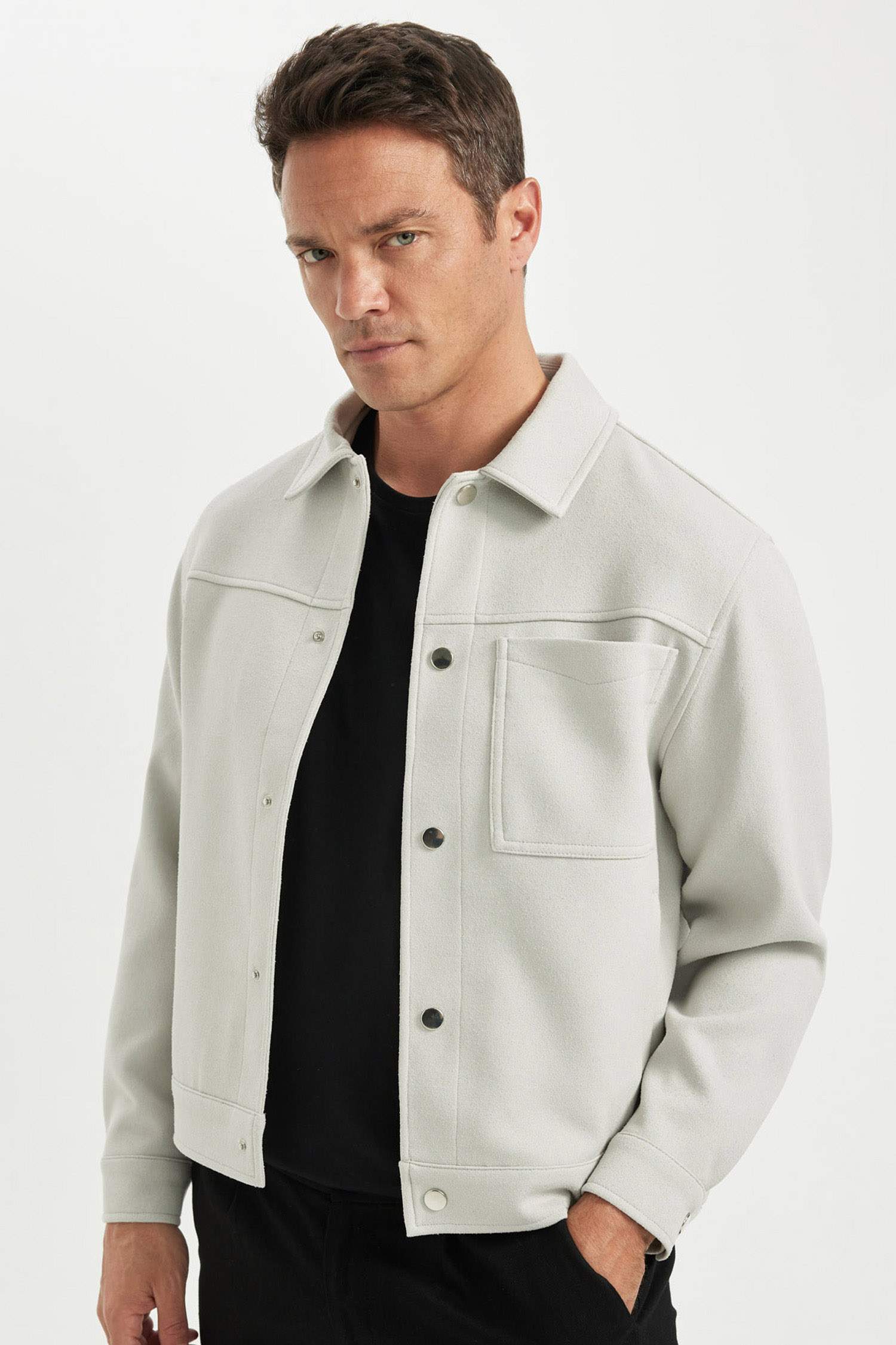 جاكيت مبطن قصة مريحة برقبة بولو