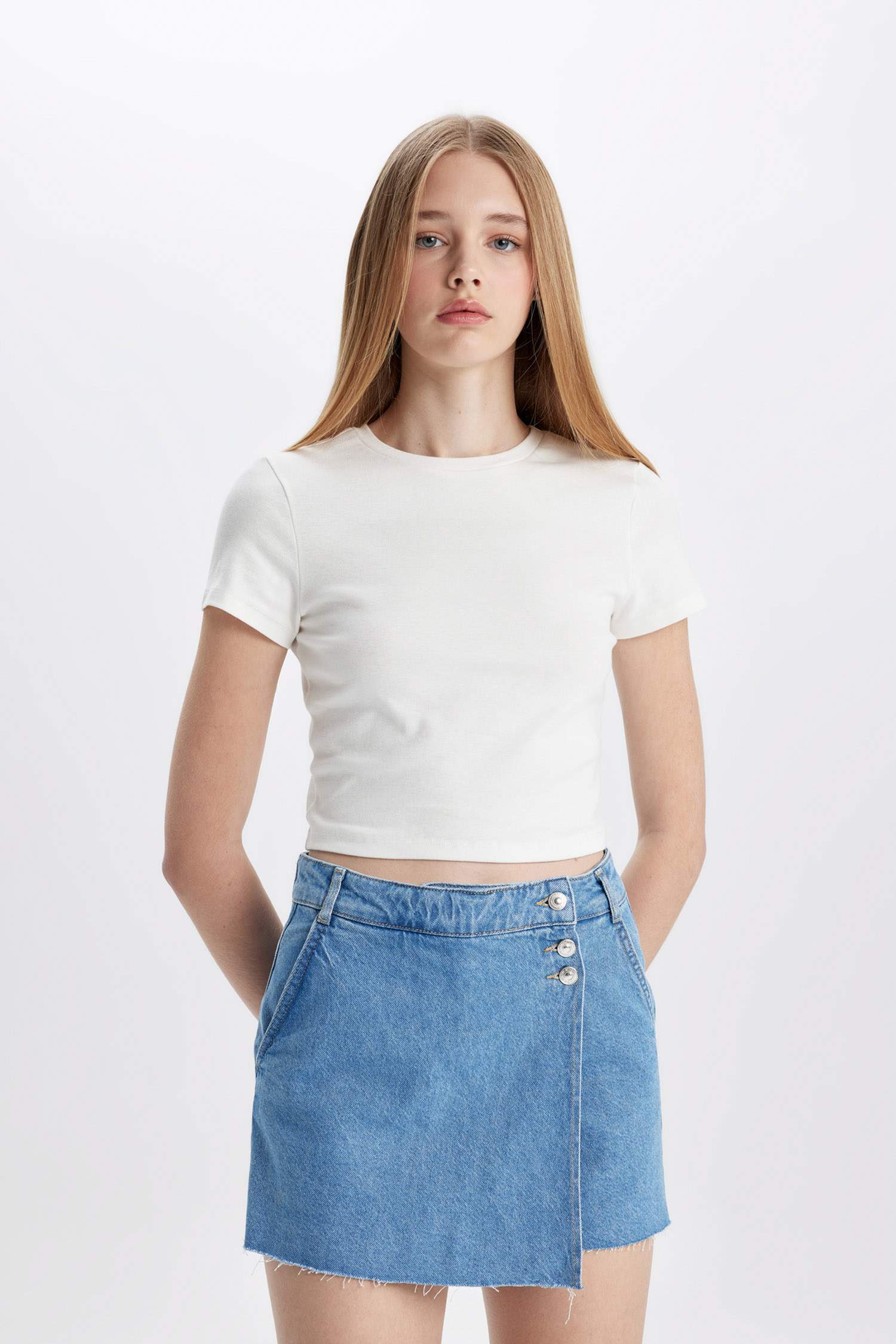 High Waist Denim Skort