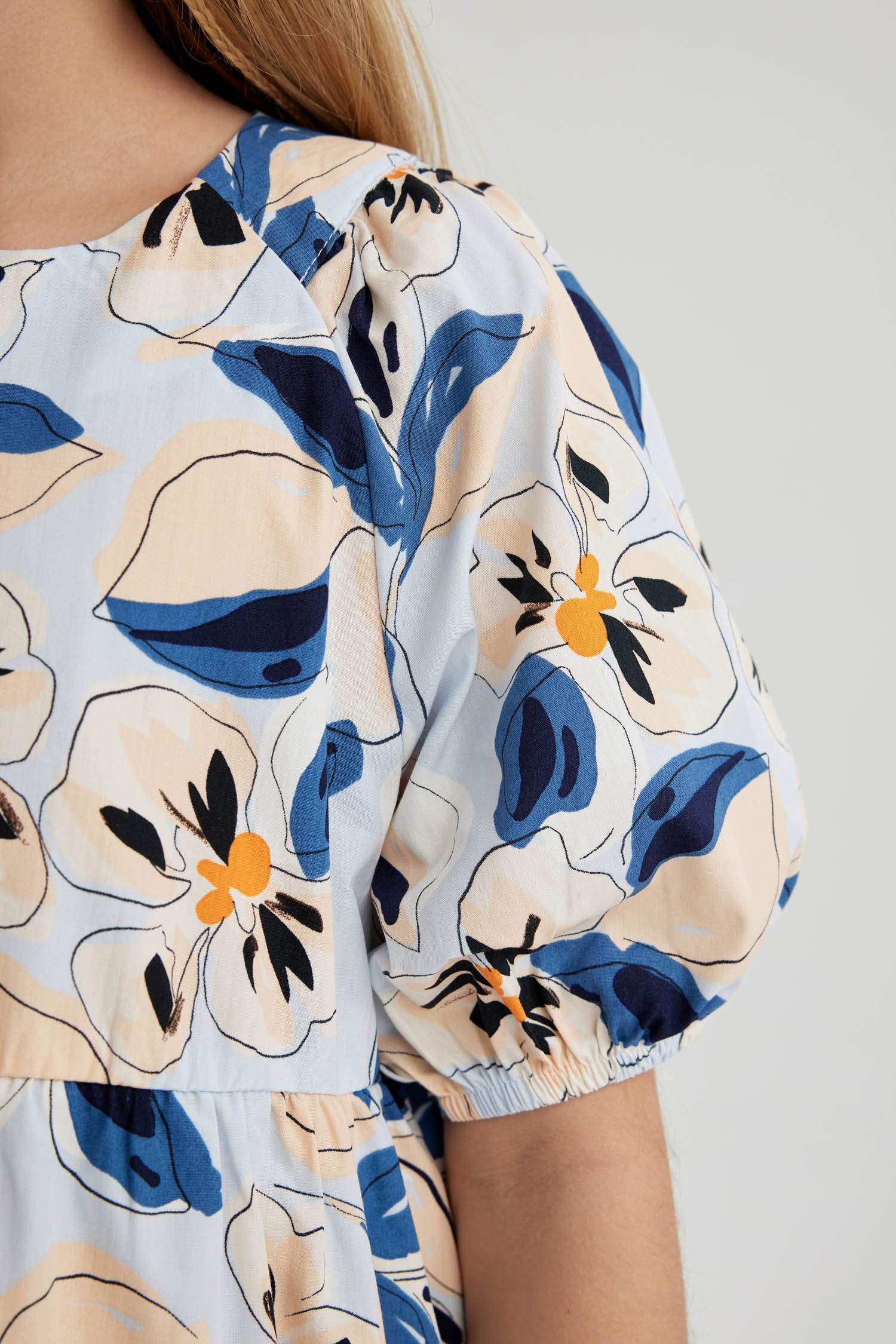 Girl Patterned Short Sleeve Poplin Dress