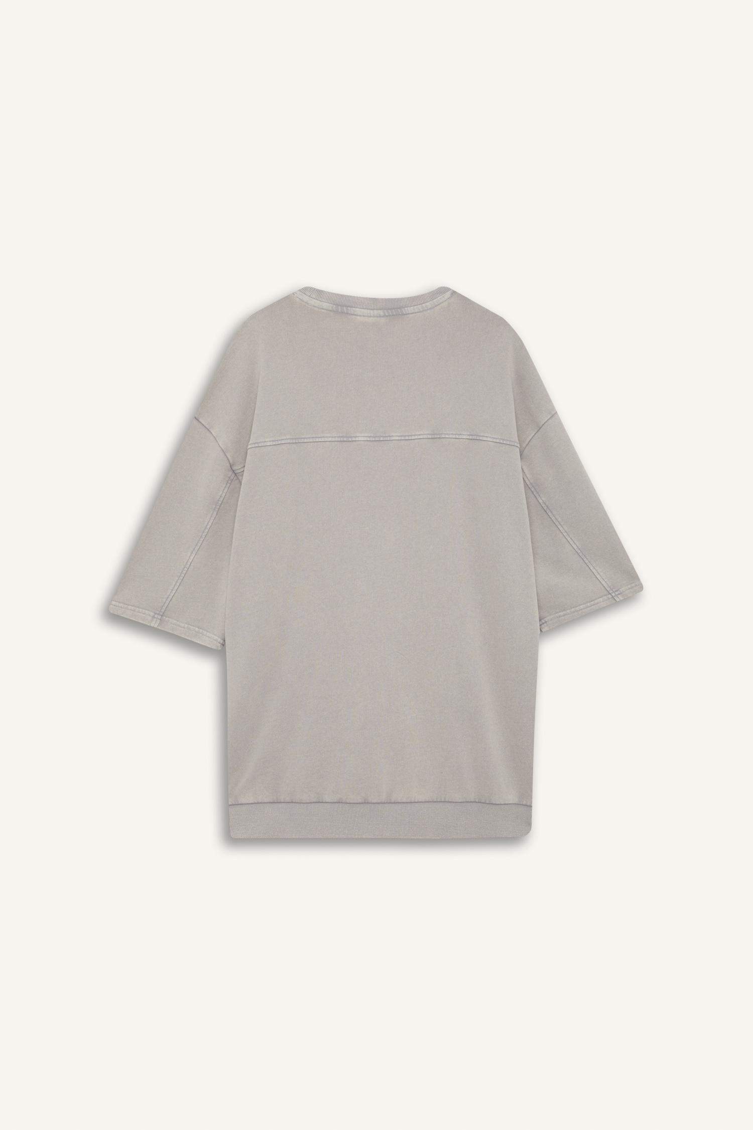 Loose Fit Bisiklet Yaka Yıkamalı Soluk Efektli Kısa Kollu Tişört