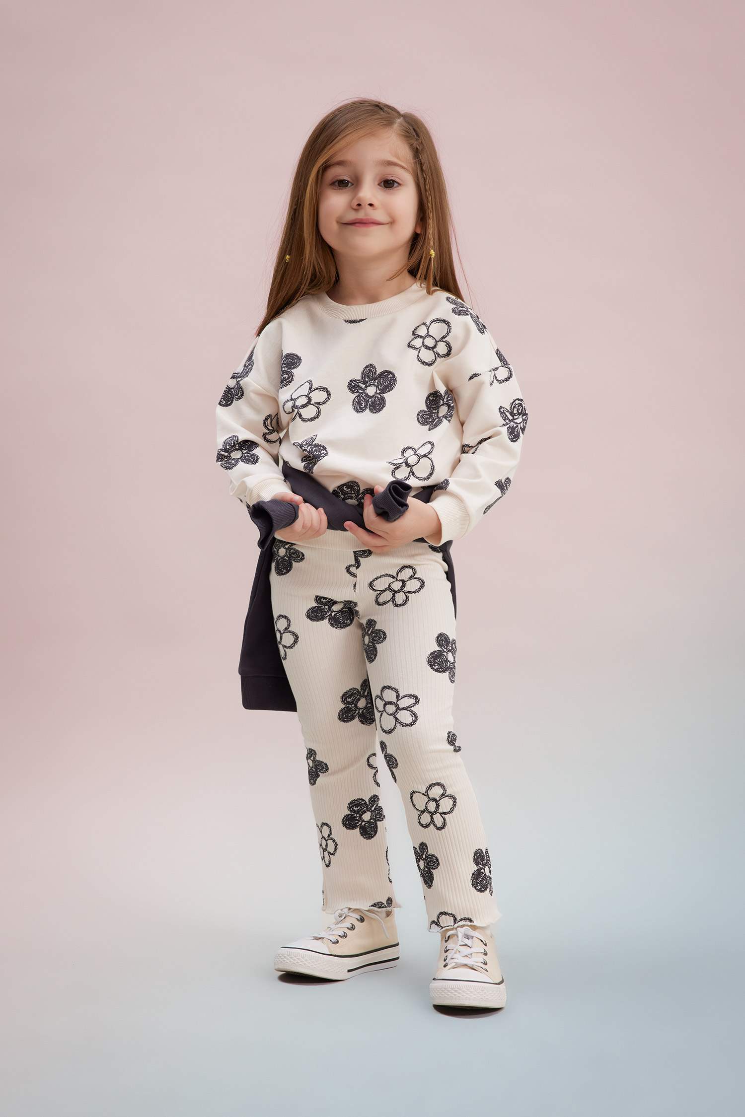 Kız Bebek Çiçekli Sweatshirt Tayt 2'li Takım