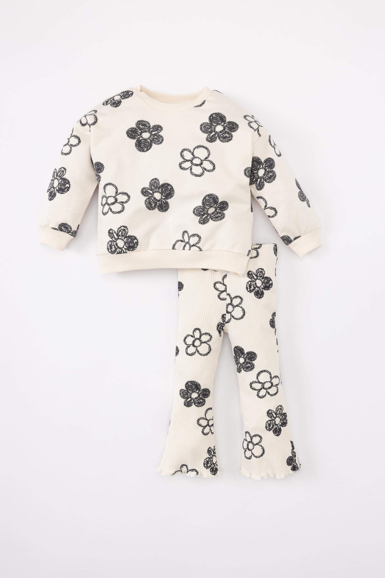 Kız Bebek Çiçekli Sweatshirt Tayt 2'li Takım