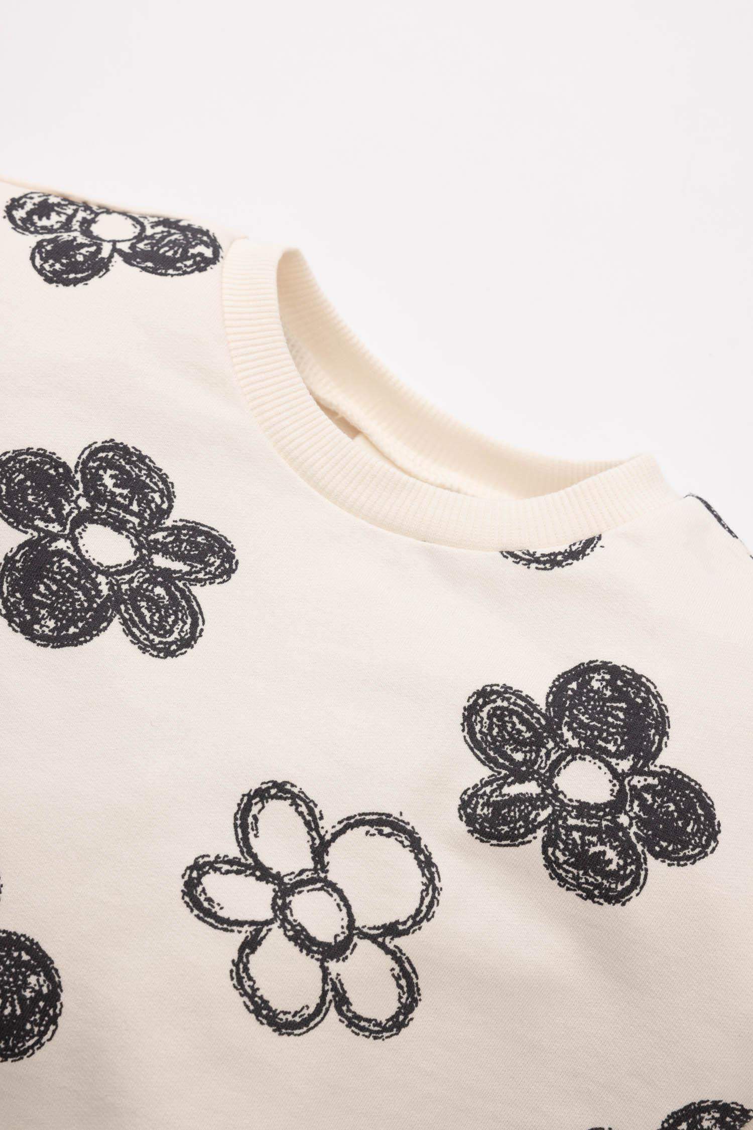 Kız Bebek Çiçekli Sweatshirt Tayt 2'li Takım