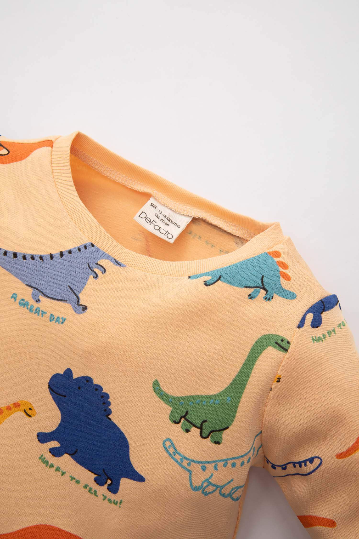 Erkek Bebek Pijama Takımı Dinazor Baskılı Uzun Kollu Üst Beli Lastikli Uzun Alt