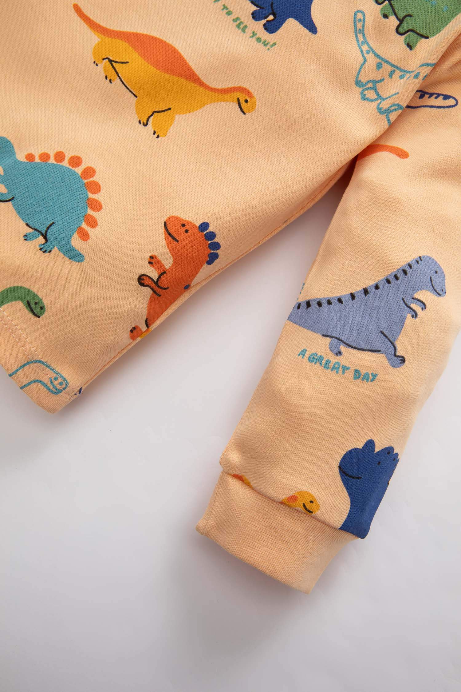 Erkek Bebek Pijama Takımı Dinazor Baskılı Uzun Kollu Üst Beli Lastikli Uzun Alt