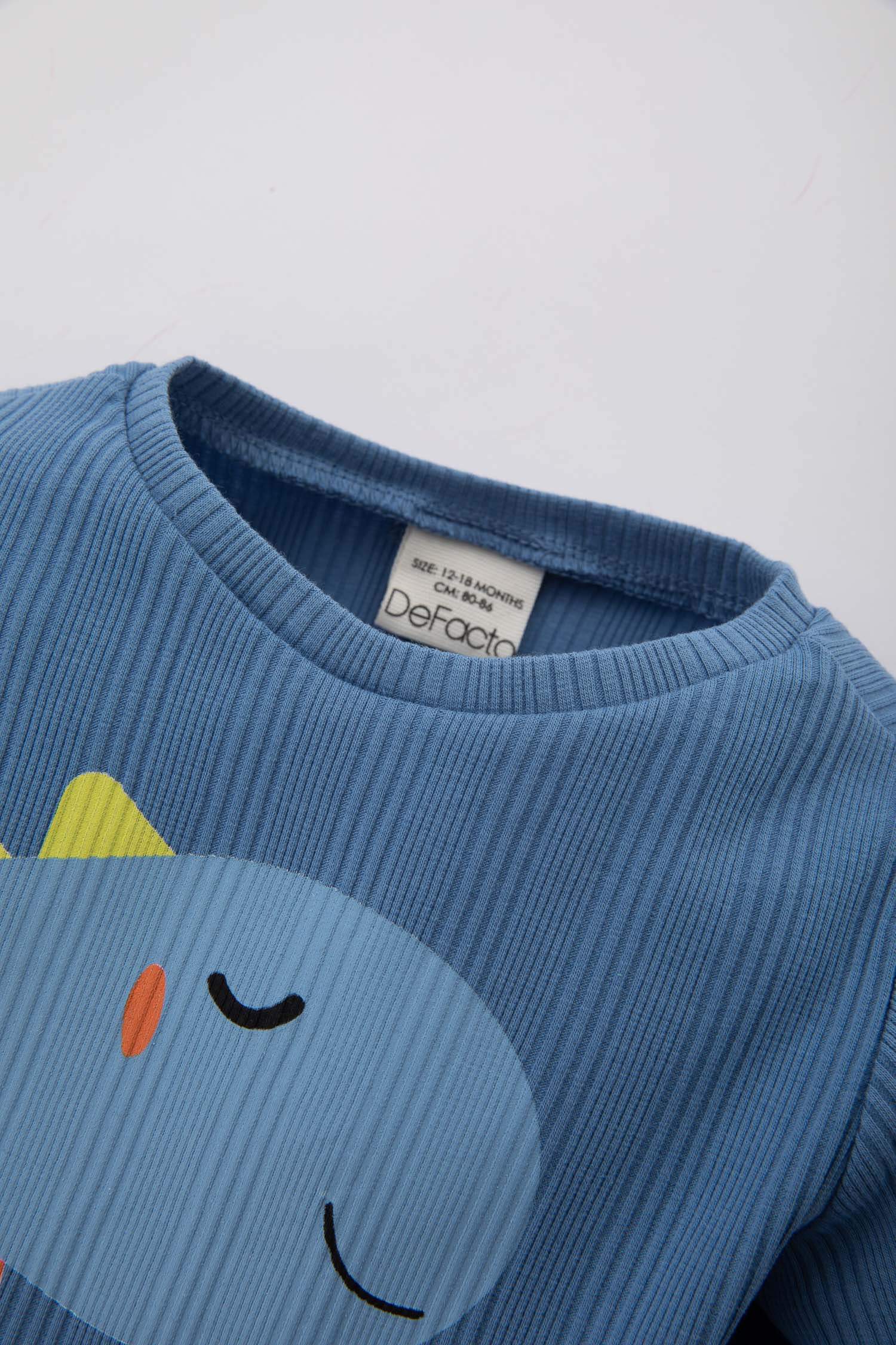 Erkek Bebek Dinazor Baskılı Uzun Kollu Fitilli Kaşkorse Pijama Takımı